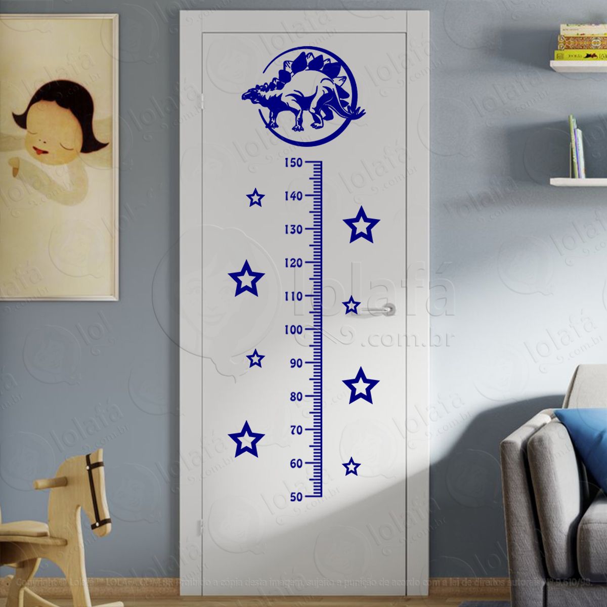 Dinossauro e Estrelas Adesivo Régua de Crescimento Infantil, Medidor de Altura para Quarto, Porta e Parede Mod:33