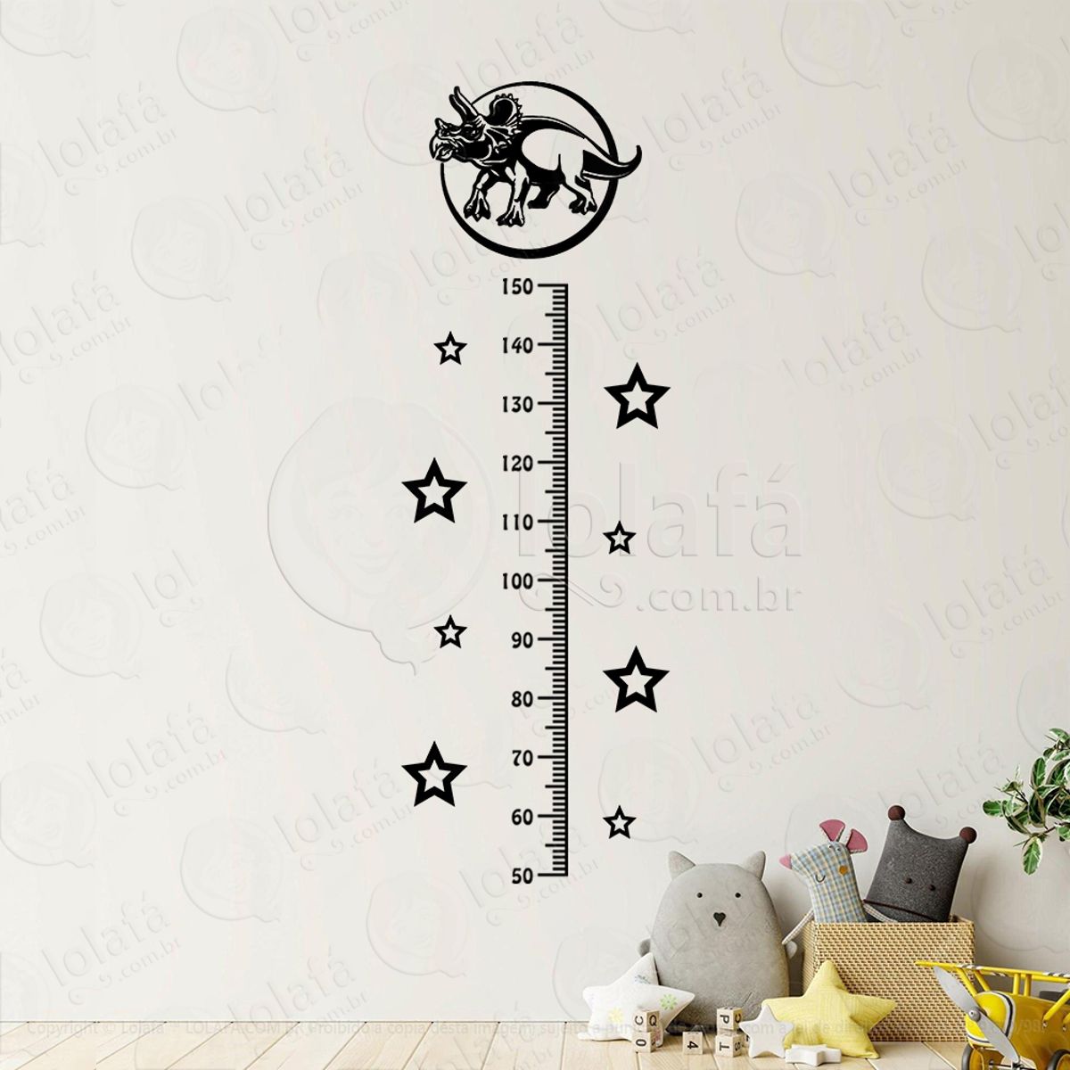 Dinossauro e Estrelas Adesivo Régua de Crescimento Infantil, Medidor de Altura para Quarto, Porta e Parede Mod:34