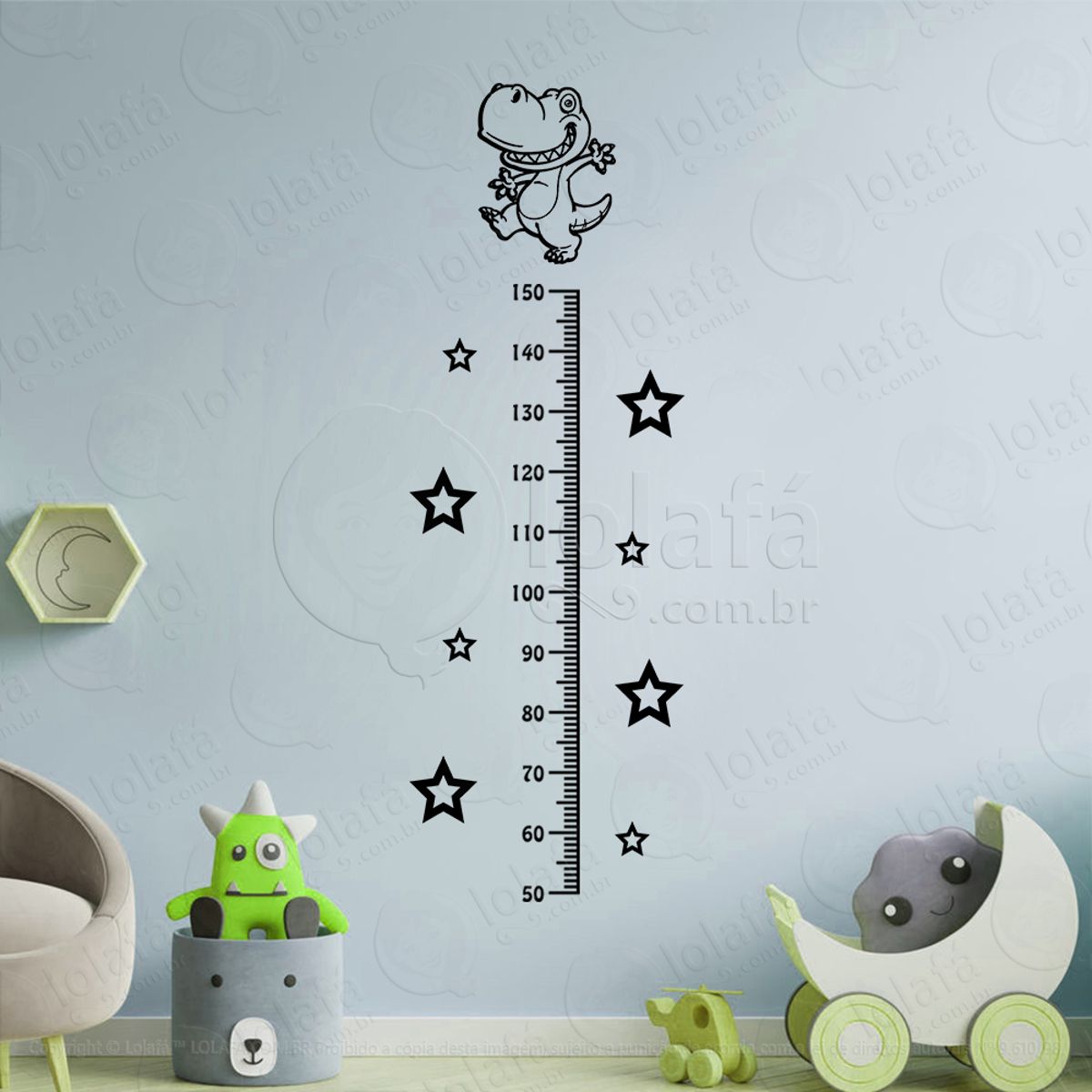 Dinossauro e Estrelas Adesivo Régua de Crescimento Infantil, Medidor de Altura para Quarto, Porta e Parede Mod:35