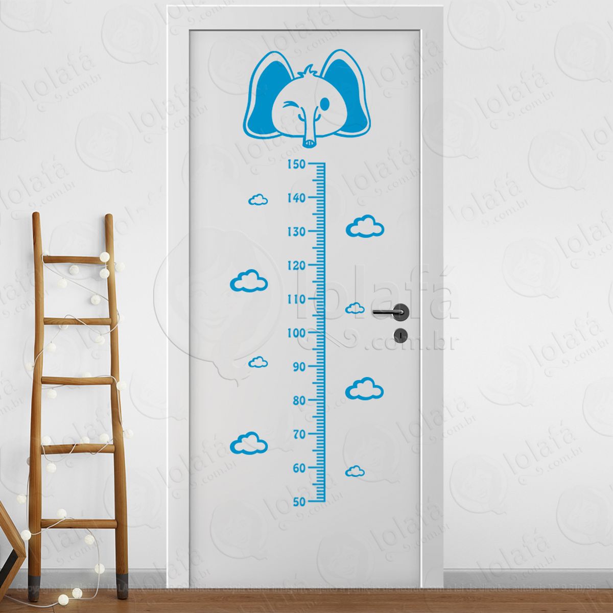 Elefante e Nuvens Adesivo Régua de Crescimento Infantil, Medidor de Altura para Quarto, Porta e Parede Mod:38