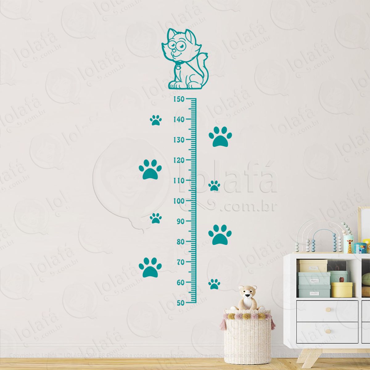 Gato e Patas Adesivo Régua de Crescimento Infantil, Medidor de Altura para Quarto, Porta e Parede Mod:41