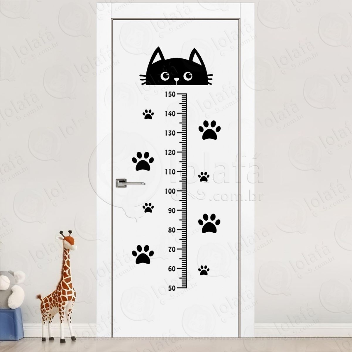 Gato e Patas Adesivo Régua de Crescimento Infantil, Medidor de Altura para Quarto, Porta e Parede Mod:43