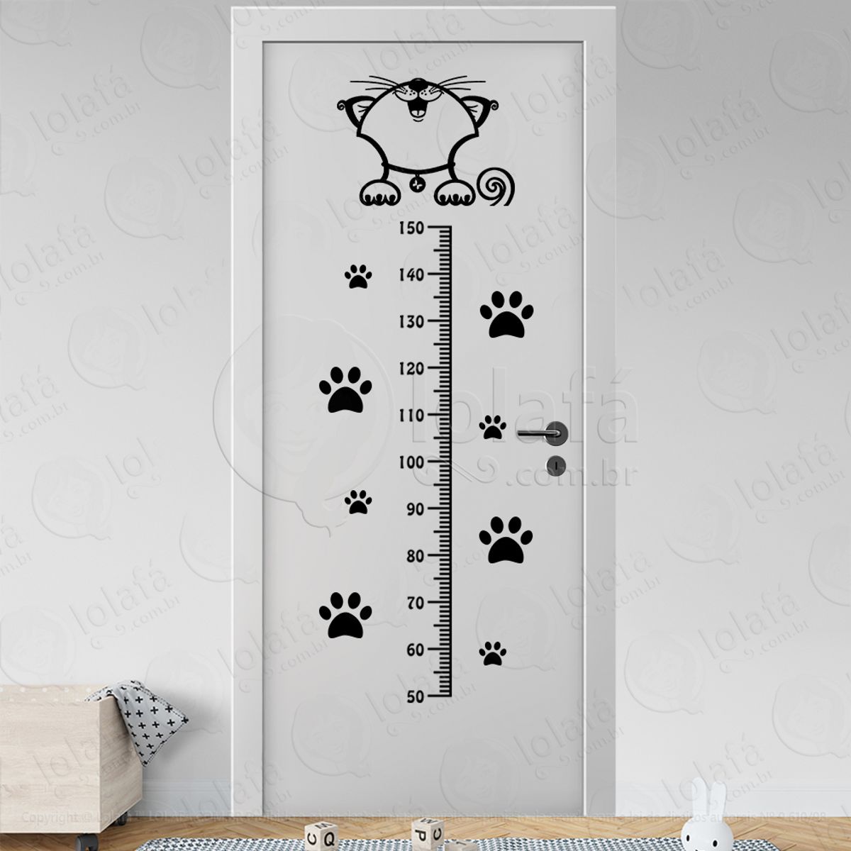 Gato e Patas Adesivo Régua de Crescimento Infantil, Medidor de Altura para Quarto, Porta e Parede Mod:44