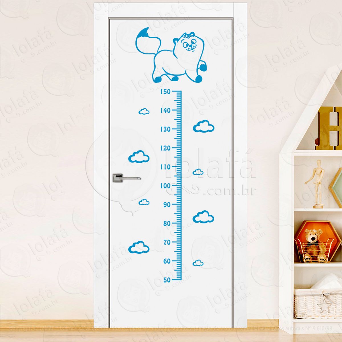 Gato e Nuvens Adesivo Régua de Crescimento Infantil, Medidor de Altura para Quarto, Porta e Parede Mod:49