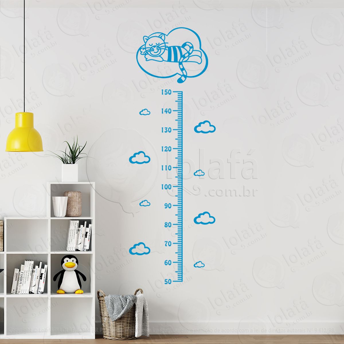 Gato e Nuvens Adesivo Régua de Crescimento Infantil, Medidor de Altura para Quarto, Porta e Parede Mod:53