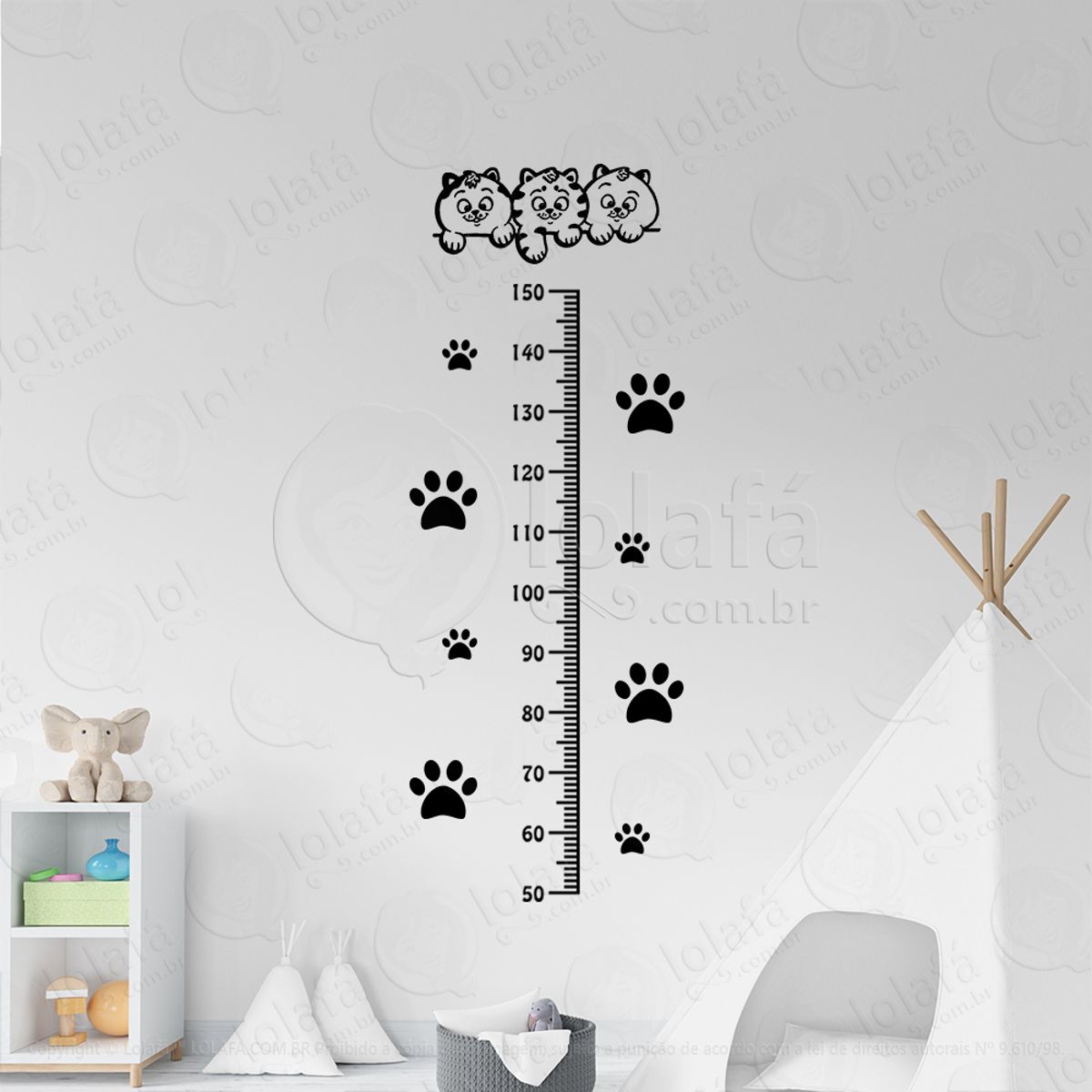 Gatos e Patas Adesivo Régua de Crescimento Infantil, Medidor de Altura para Quarto, Porta e Parede Mod:62