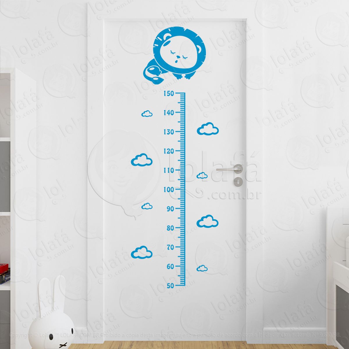 Leão e Nuvens Adesivo Régua de Crescimento Infantil, Medidor de Altura para Quarto, Porta e Parede Mod:70