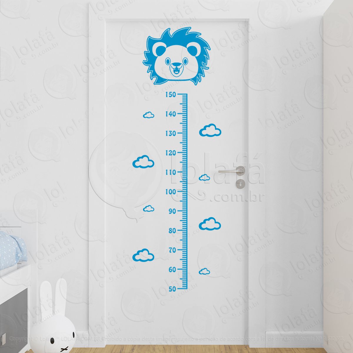 Leão e Nuvens Adesivo Régua de Crescimento Infantil, Medidor de Altura para Quarto, Porta e Parede Mod:71