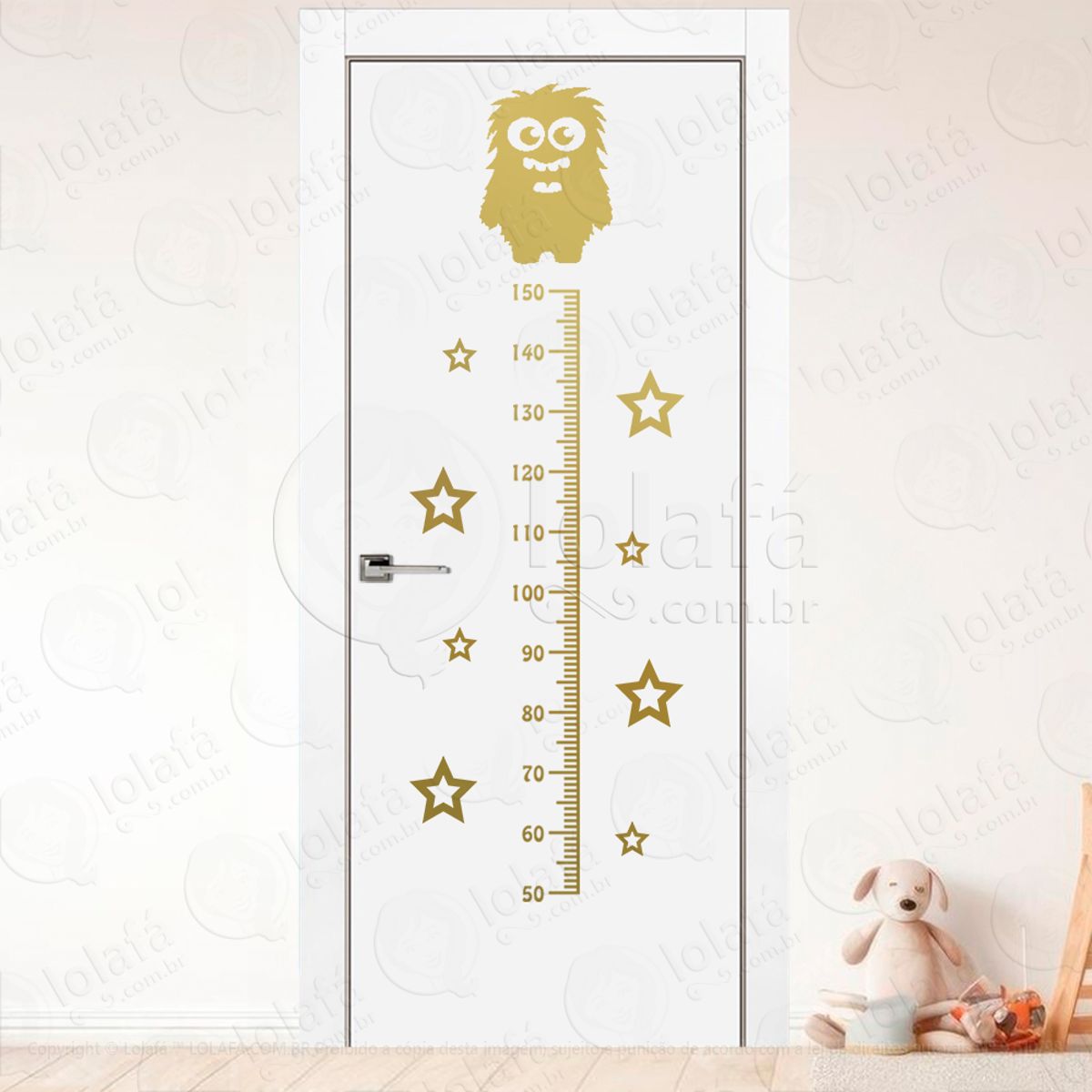 Monstrinho e Estrelas Adesivo Régua de Crescimento Infantil, Medidor de Altura para Quarto, Porta e Parede Mod:75