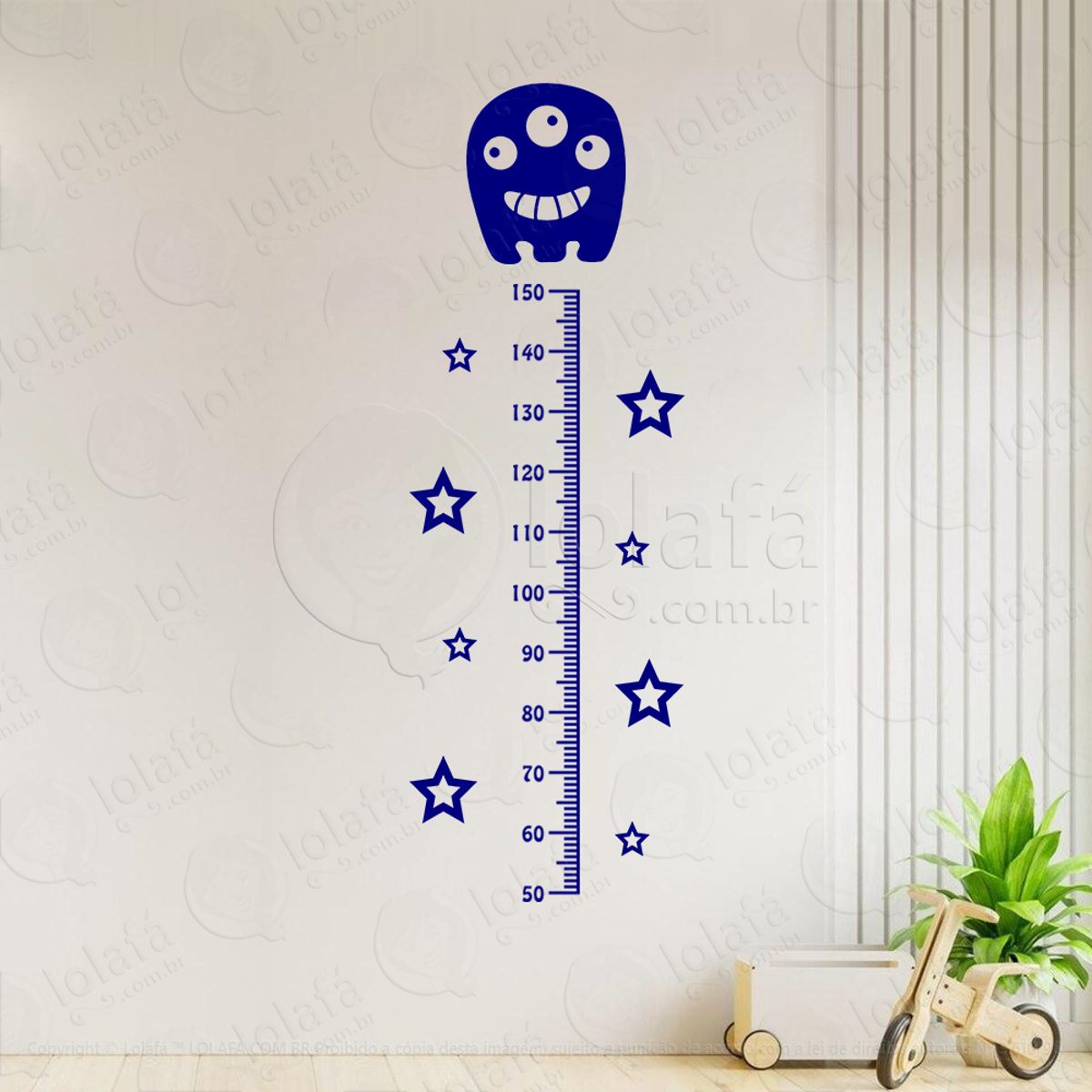 Monstrinho e Estrelas Adesivo Régua de Crescimento Infantil, Medidor de Altura para Quarto, Porta e Parede Mod:77