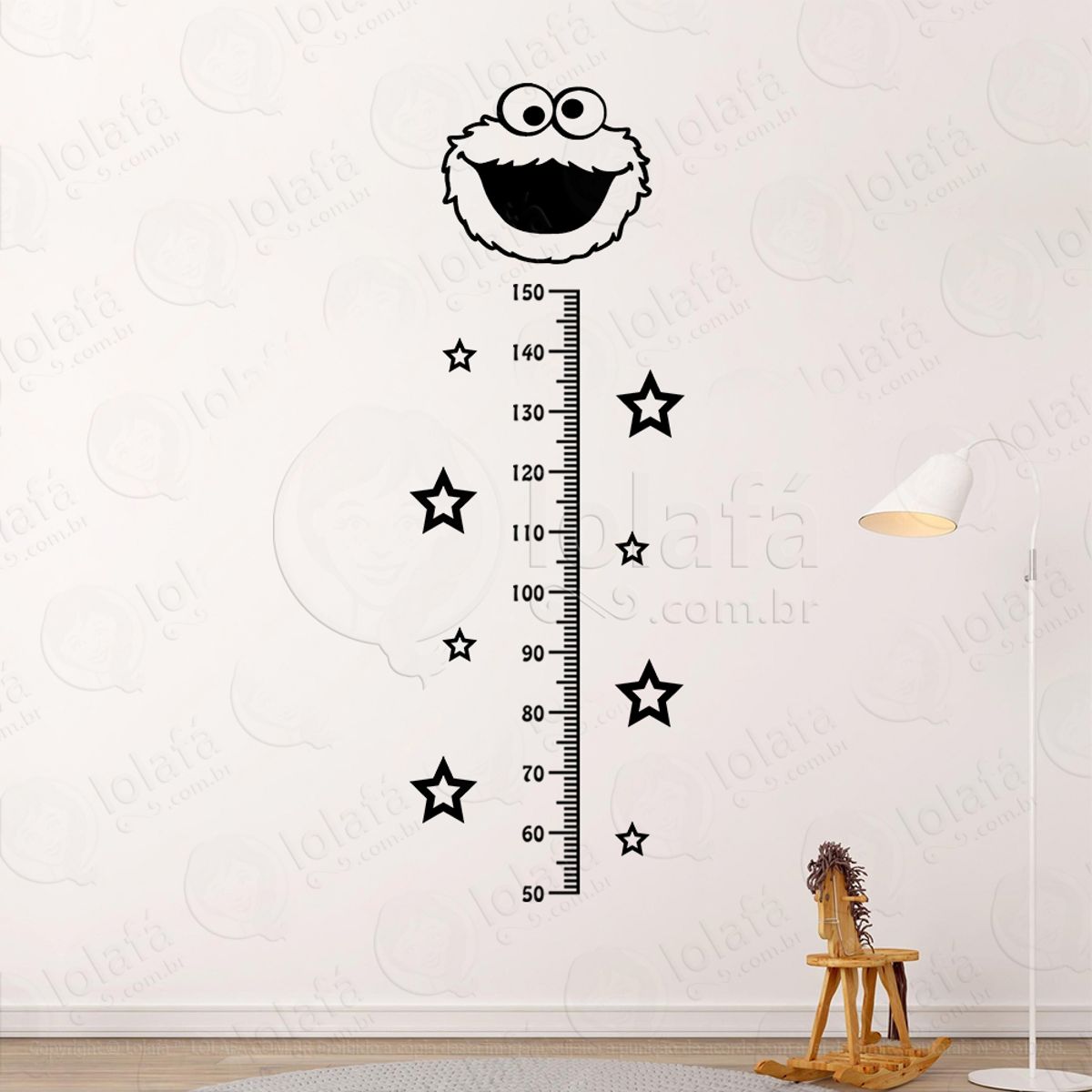 Monstrinho e Estrelas Adesivo Régua de Crescimento Infantil, Medidor de Altura para Quarto, Porta e Parede Mod:78