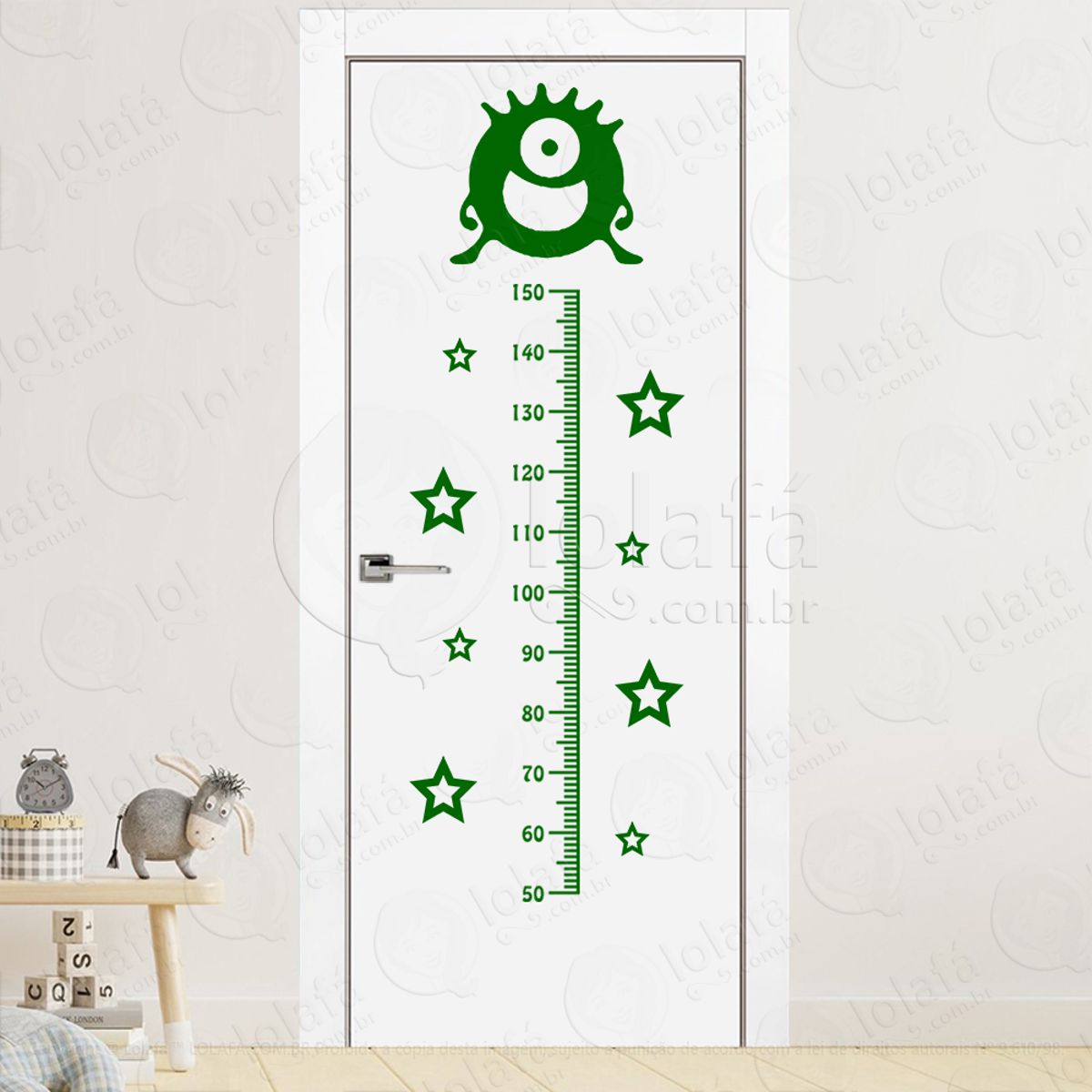 Monstrinho e Estrelas Adesivo Régua de Crescimento Infantil, Medidor de Altura para Quarto, Porta e Parede Mod:79