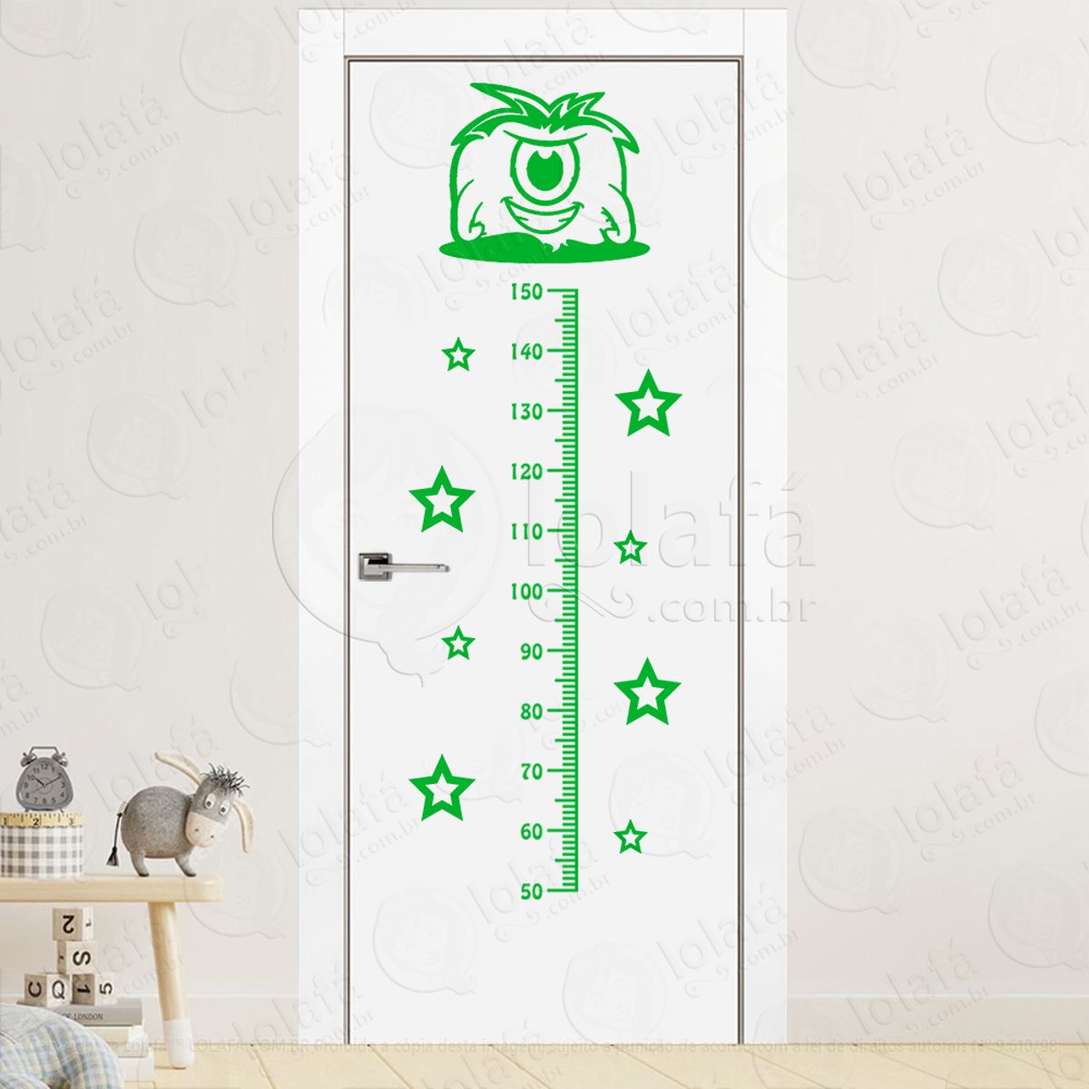 Monstrinho e Estrelas Adesivo Régua de Crescimento Infantil, Medidor de Altura para Quarto, Porta e Parede Mod:81