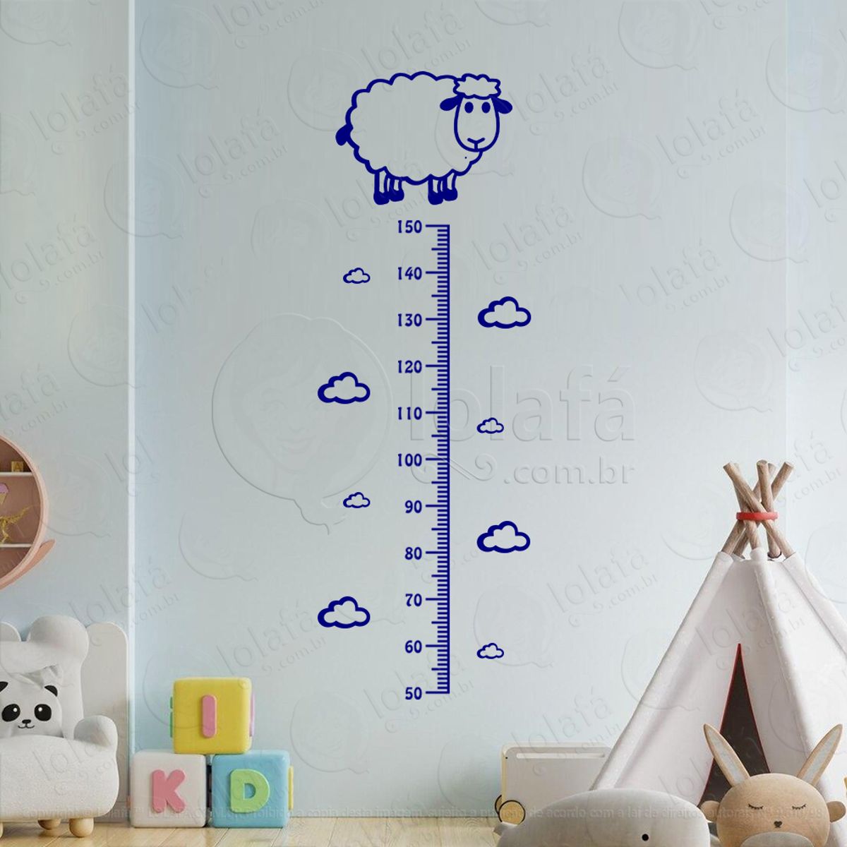 Ovelha e Nuvens Adesivo Régua de Crescimento Infantil, Medidor de Altura para Quarto, Porta e Parede Mod:83