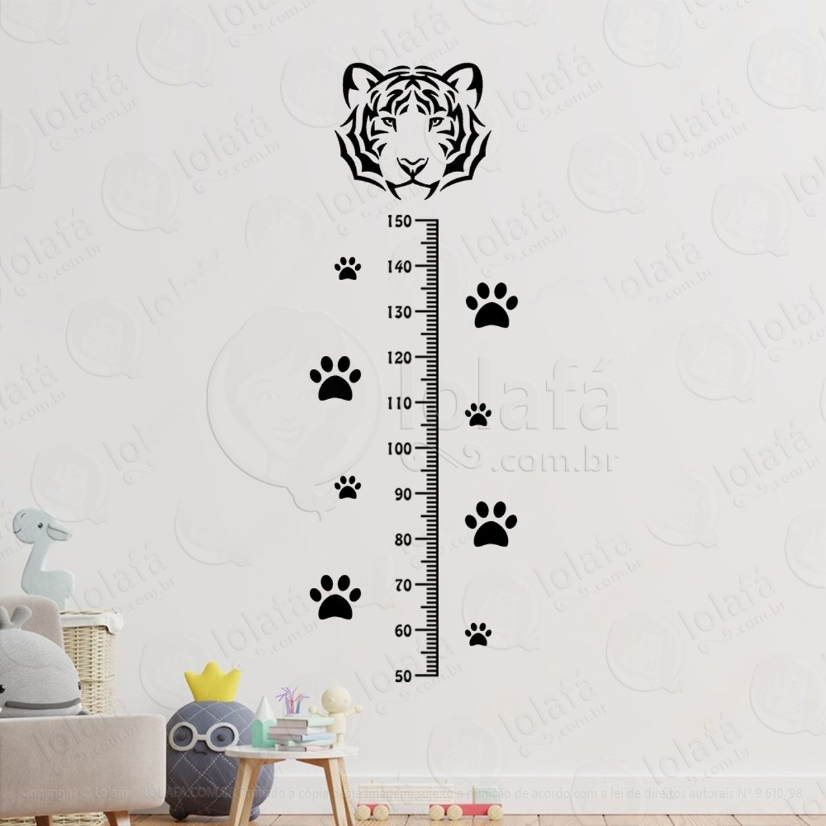 Tigre e Patas Adesivo Régua de Crescimento Infantil, Medidor de Altura para Quarto, Porta e Parede Mod:98