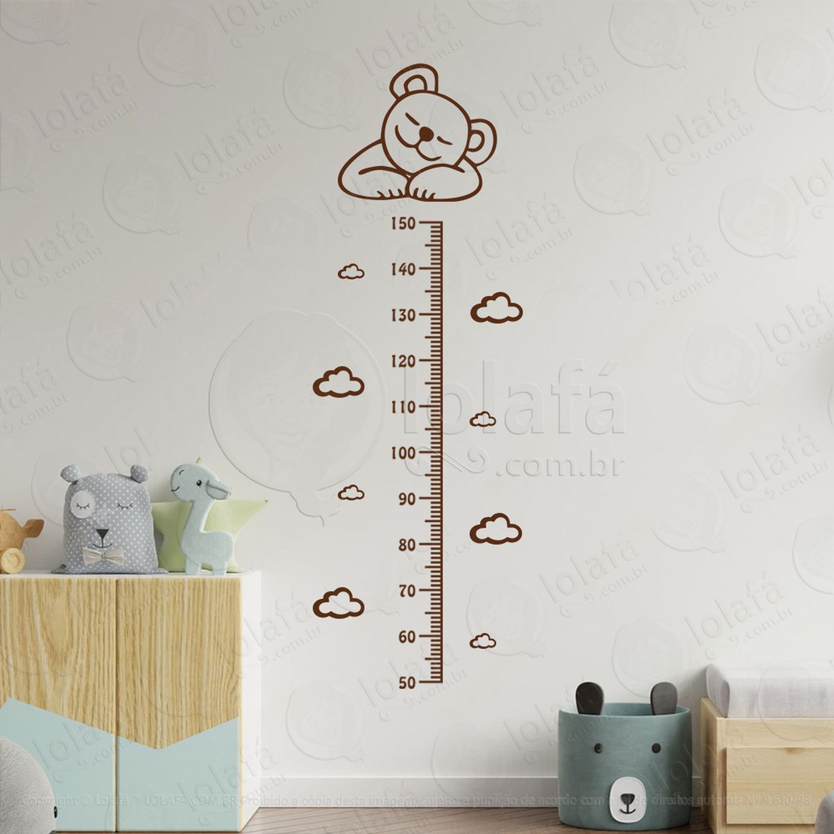 Urso e Nuvens Adesivo Régua de Crescimento Infantil, Medidor de Altura para Quarto, Porta e Parede Mod:100