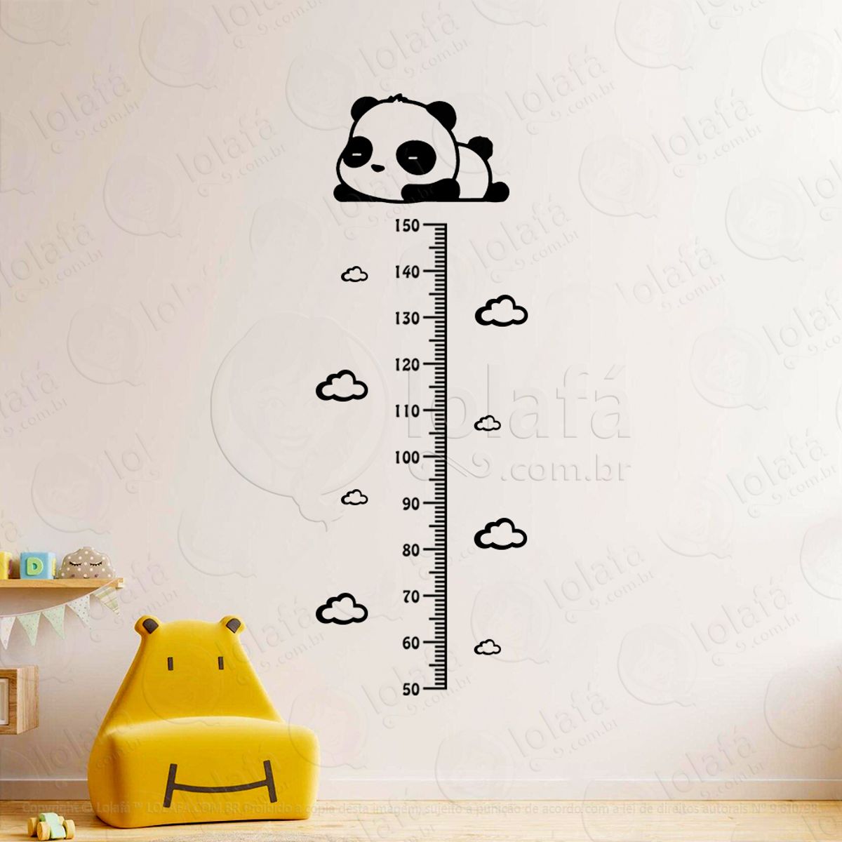 Urso Panda e Nuvens Adesivo Régua de Crescimento Infantil, Medidor de Altura para Quarto, Porta e Parede Mod:103