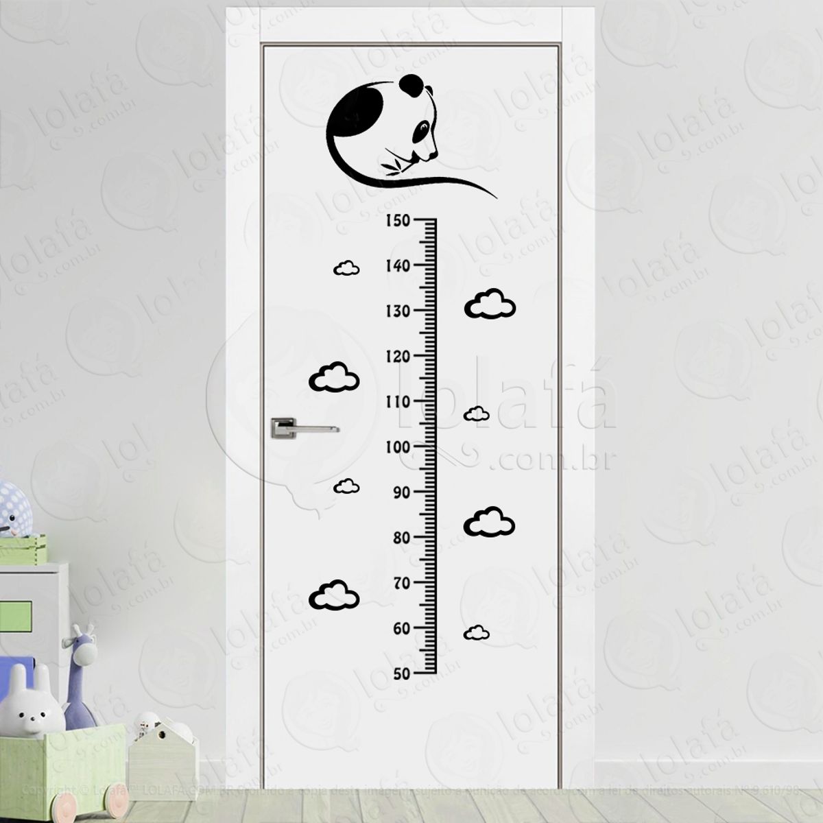 Urso Panda e Nuvens Adesivo Régua de Crescimento Infantil, Medidor de Altura para Quarto, Porta e Parede Mod:106