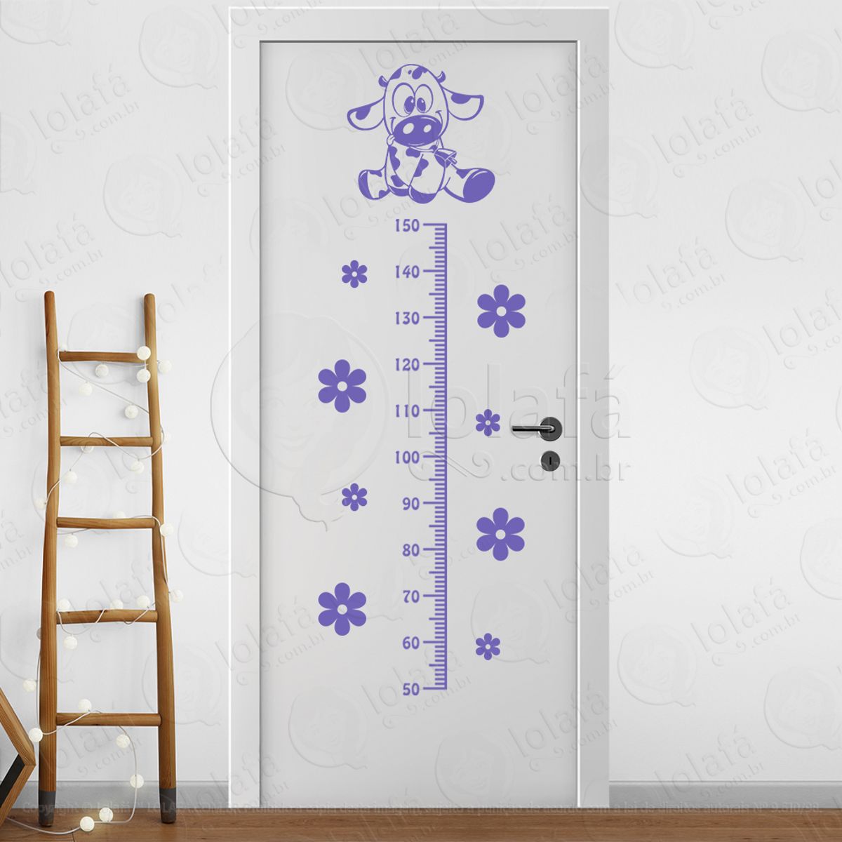 Vaca e Flores Adesivo Régua de Crescimento Infantil, Medidor de Altura para Quarto, Porta e Parede Mod:107