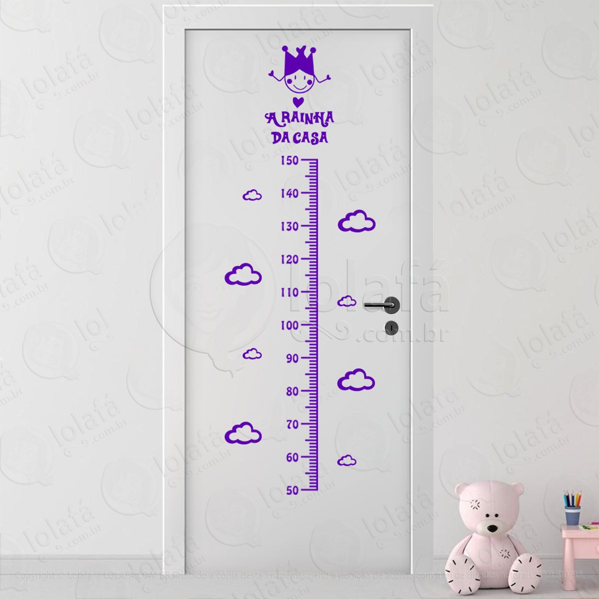 A Rainha da Casa e Nuvens Adesivo Régua de Crescimento Infantil, Medidor de Altura para Quarto, Porta e Parede Mod:116