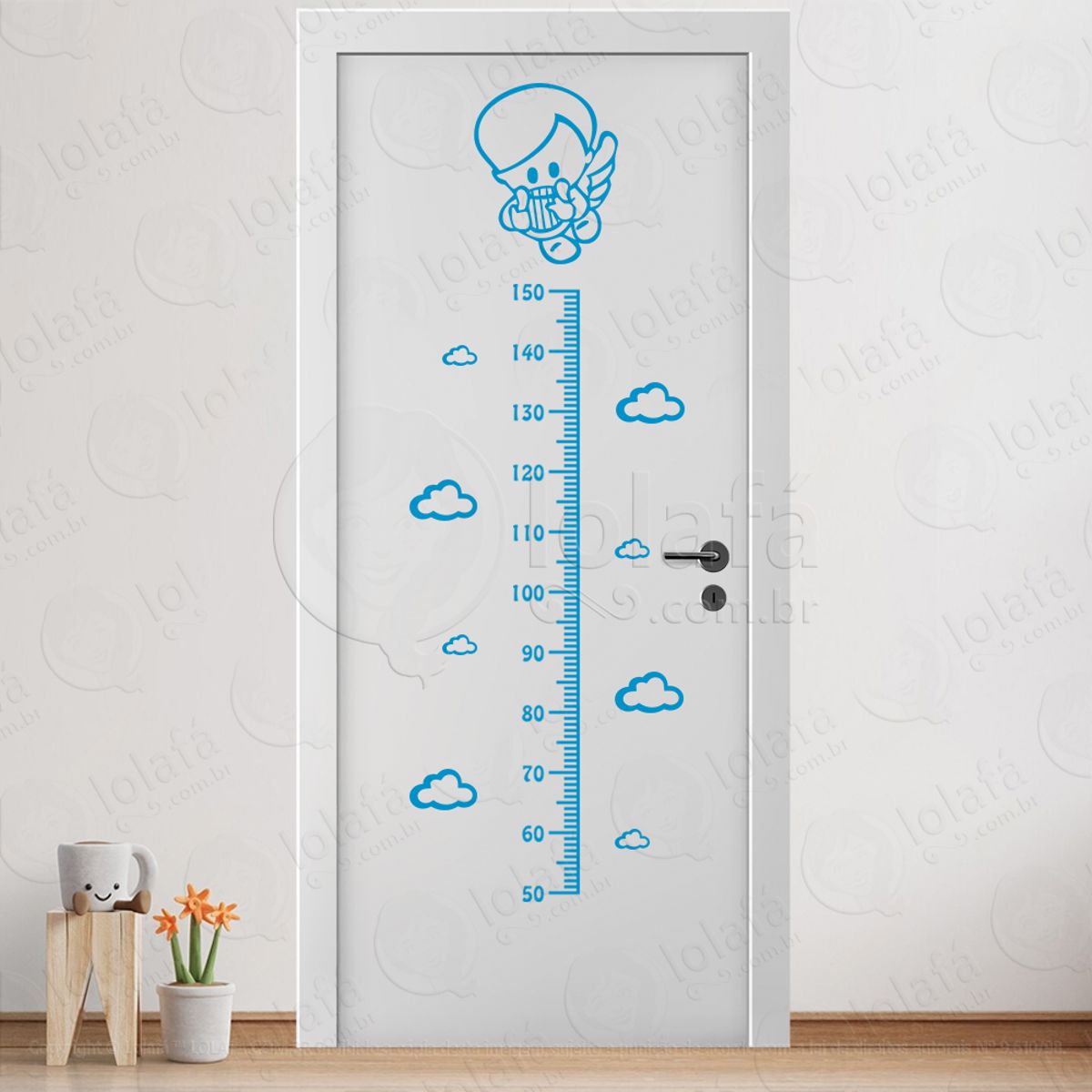 Anjo e Nuvens Adesivo Régua de Crescimento Infantil, Medidor de Altura para Quarto, Porta e Parede Mod:118