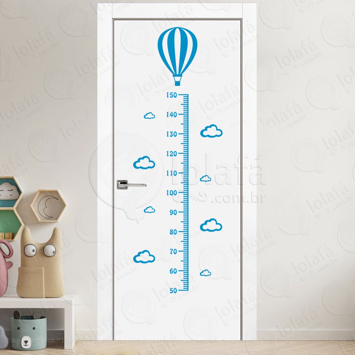 Balão e Nuvens Adesivo Régua de Crescimento Infantil, Medidor de Altura para Quarto, Porta e Parede Mod:122