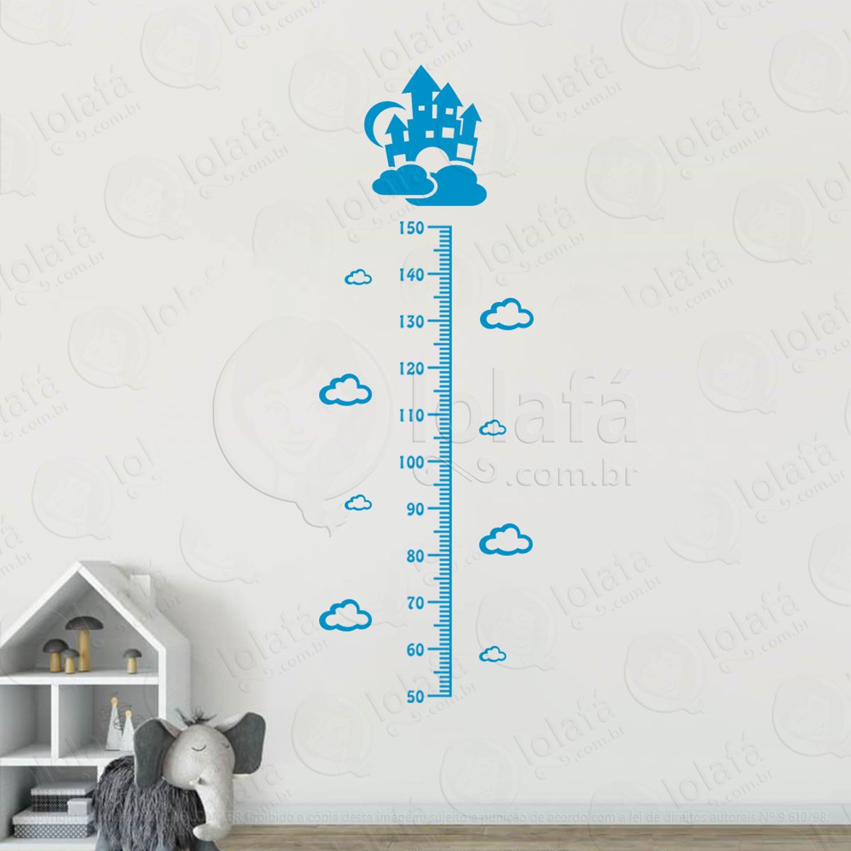 Castelo e Nuvens Adesivo Régua de Crescimento Infantil, Medidor de Altura para Quarto, Porta e Parede Mod:134