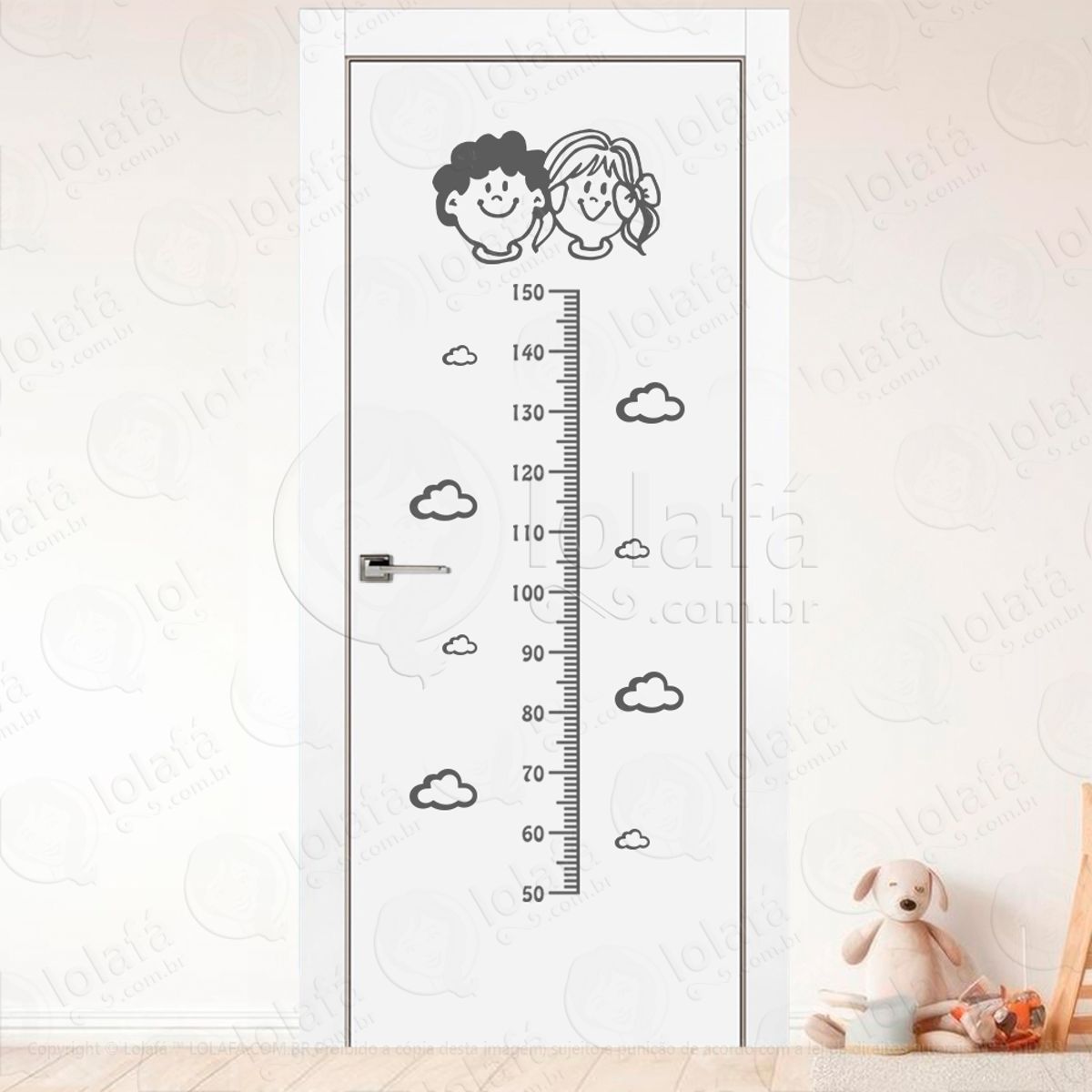 Crianças e Nuvens Adesivo Régua de Crescimento Infantil, Medidor de Altura para Quarto, Porta e Parede Mod:146