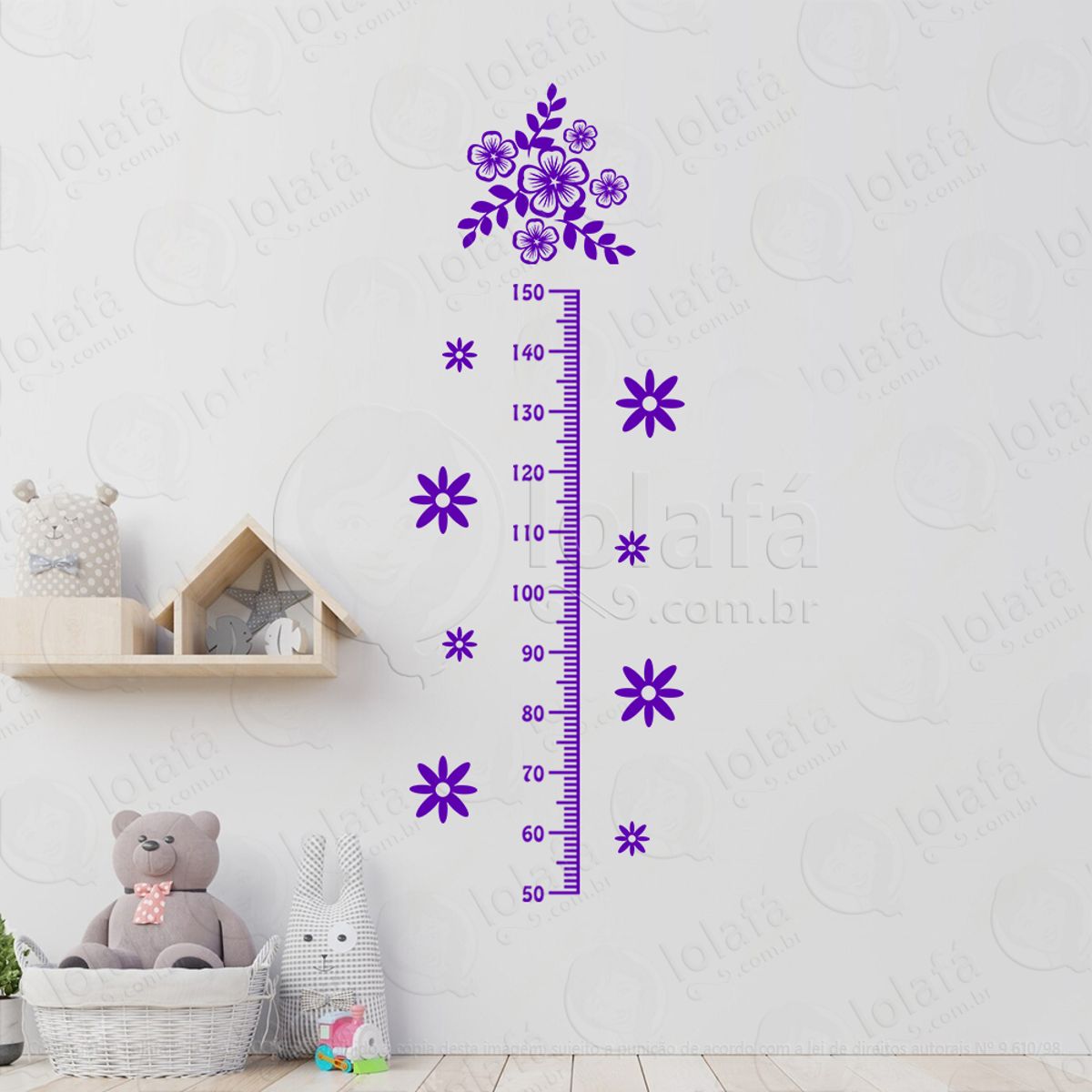 Flor e Flores Adesivo Régua de Crescimento Infantil, Medidor de Altura para Quarto, Porta e Parede Mod:151