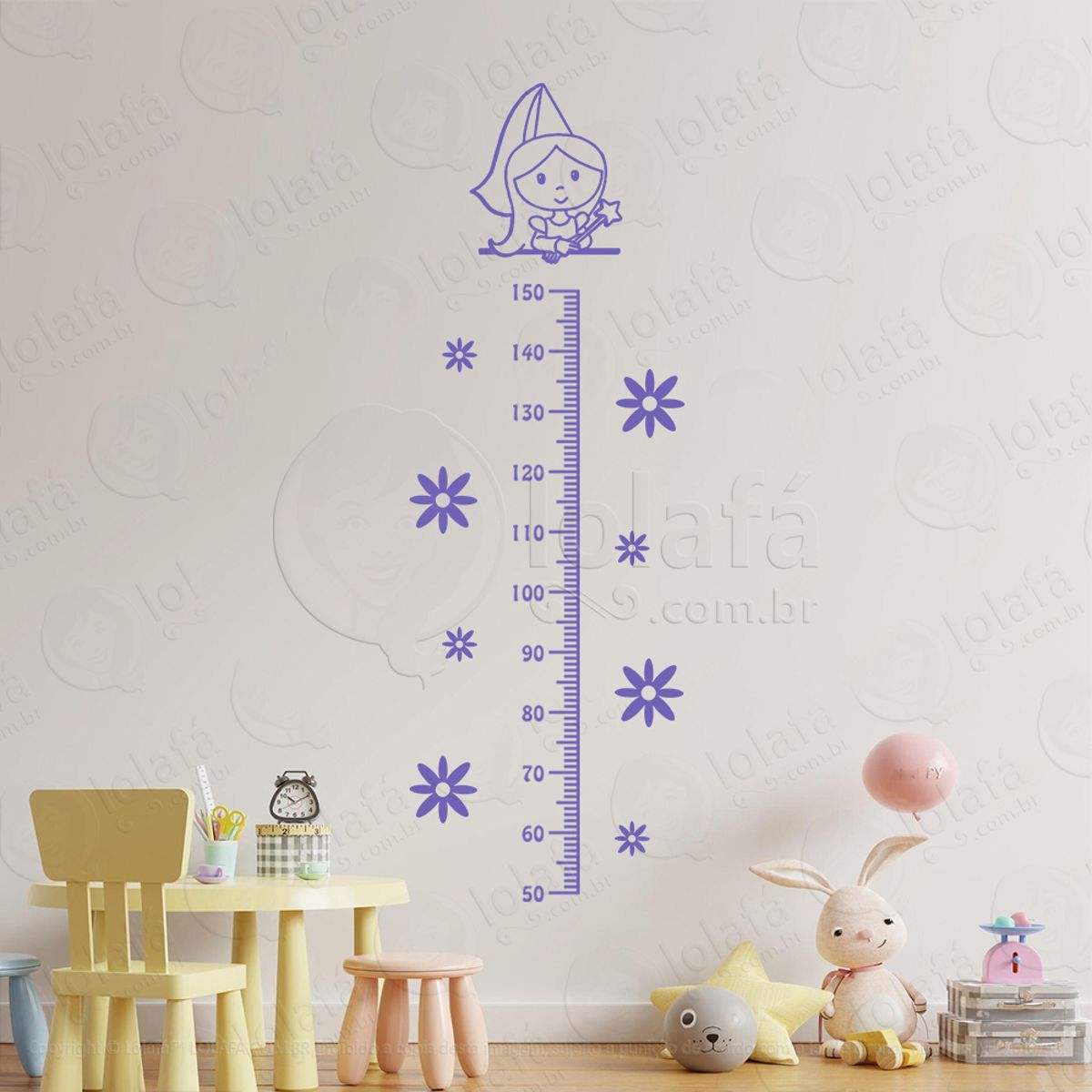 Princesa e Flores Adesivo Régua de Crescimento Infantil, Medidor de Altura para Quarto, Porta e Parede Mod:160