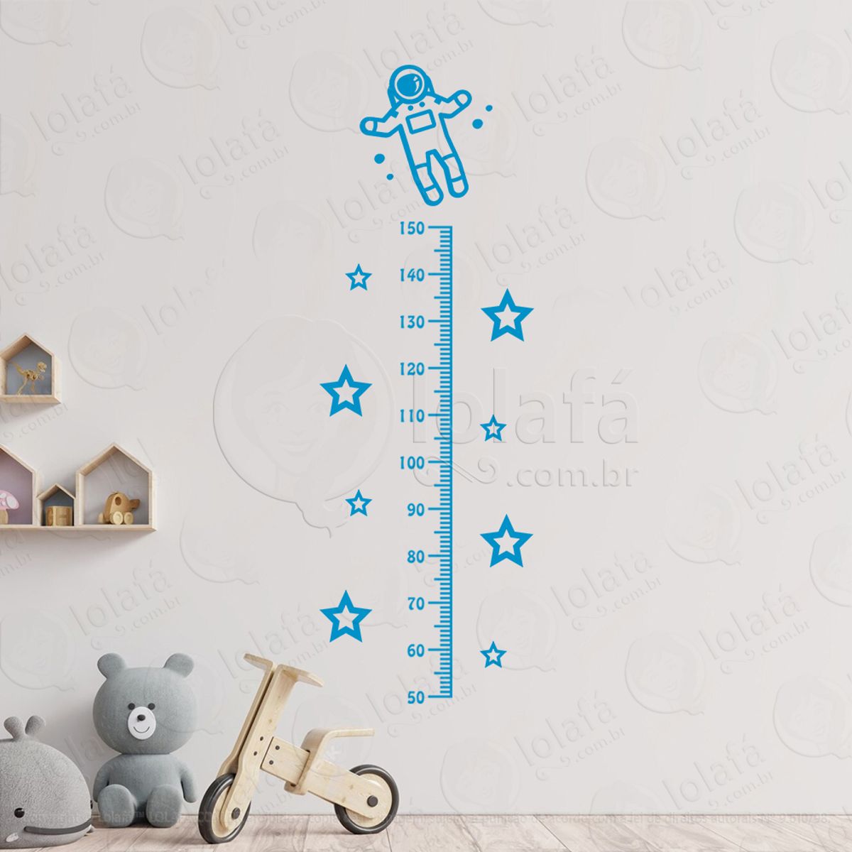 Astronauta e Estrelas Adesivo Régua de Crescimento Infantil, Medidor de Altura para Quarto, Porta e Parede Mod:168