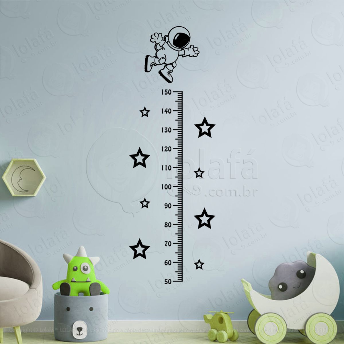 Astronauta e Estrelas Adesivo Régua de Crescimento Infantil, Medidor de Altura para Quarto, Porta e Parede Mod:169