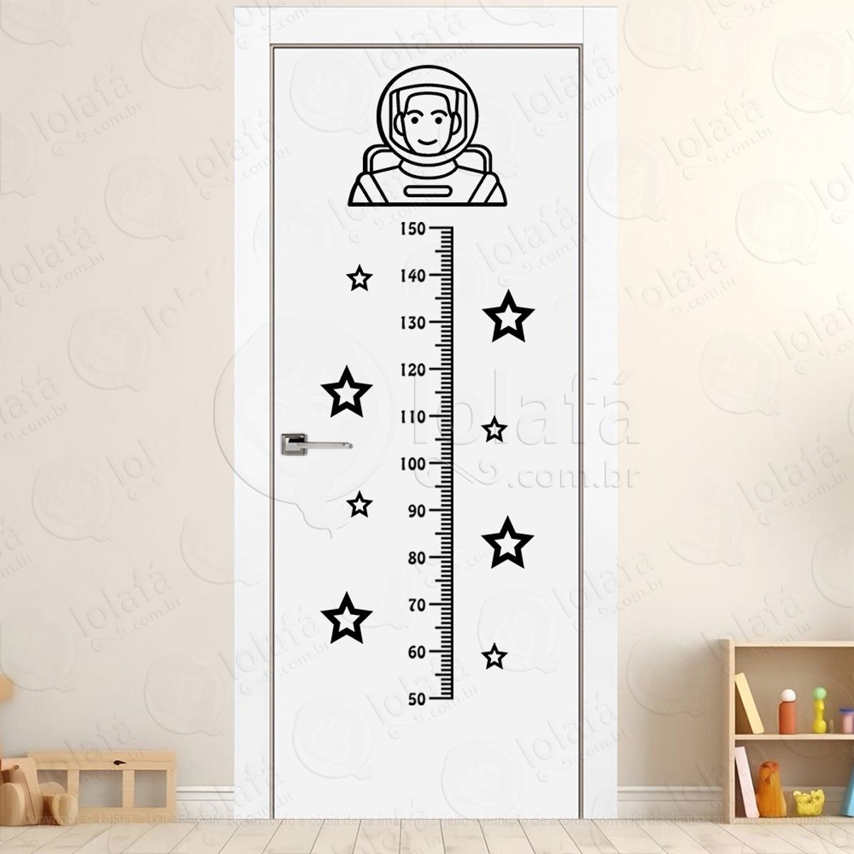Astronauta e Estrelas Adesivo Régua de Crescimento Infantil, Medidor de Altura para Quarto, Porta e Parede Mod:170