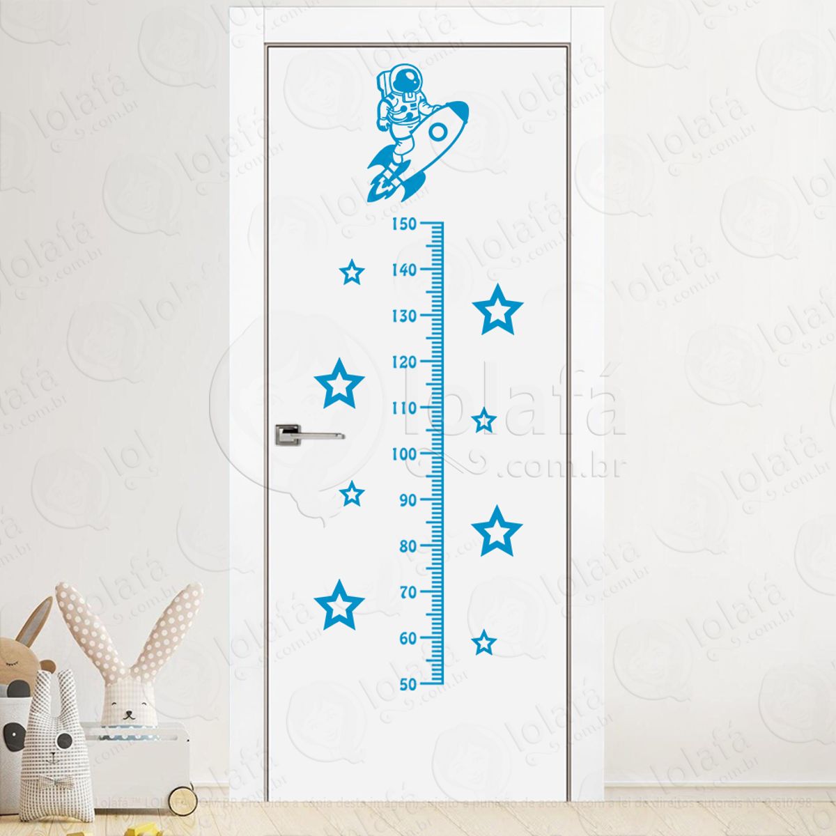 Astronauta Foguete e Estrelas Adesivo Régua de Crescimento Infantil, Medidor de Altura para Quarto, Porta e Parede Mod:171