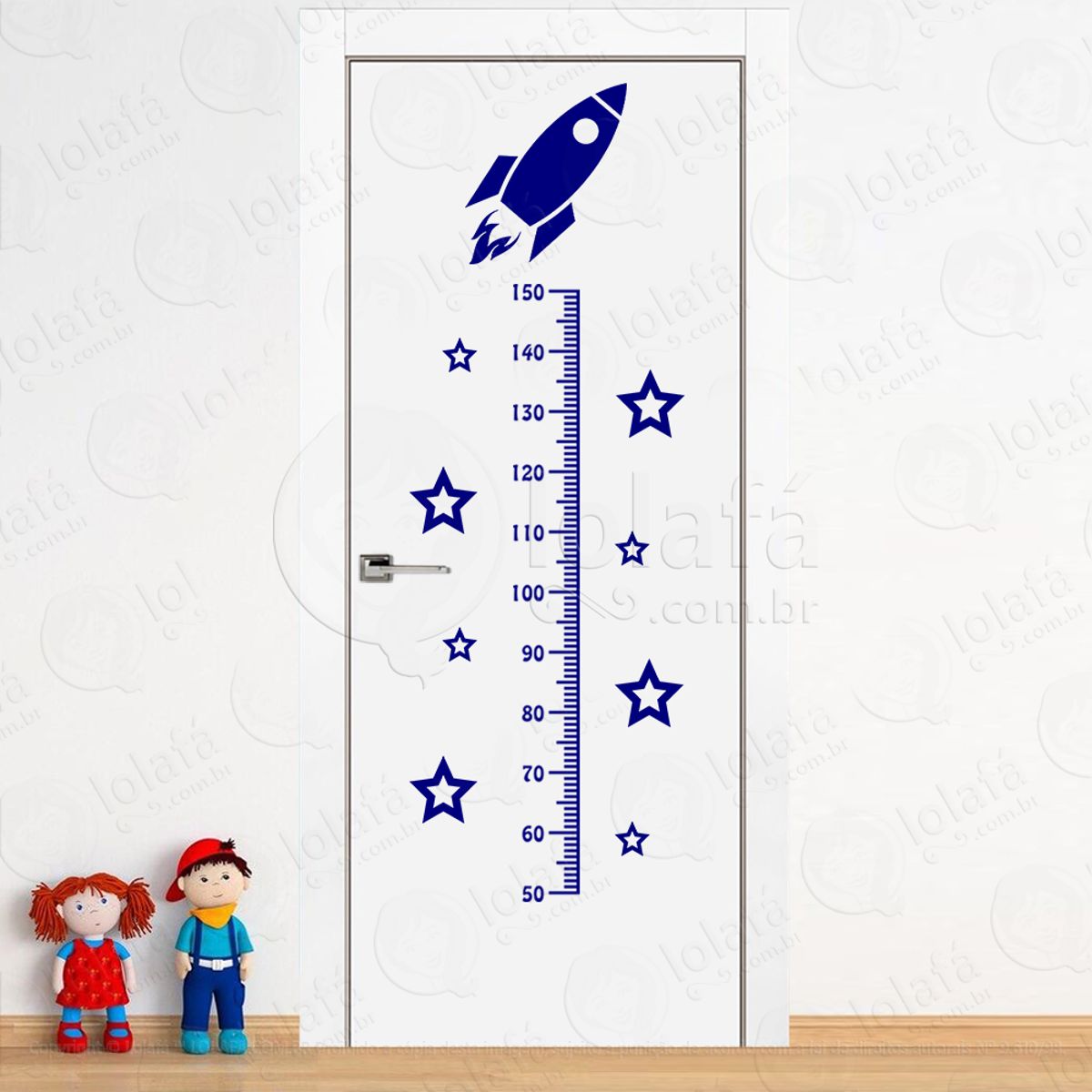 Foguete e Estrelas Adesivo Régua de Crescimento Infantil, Medidor de Altura para Quarto, Porta e Parede Mod:172