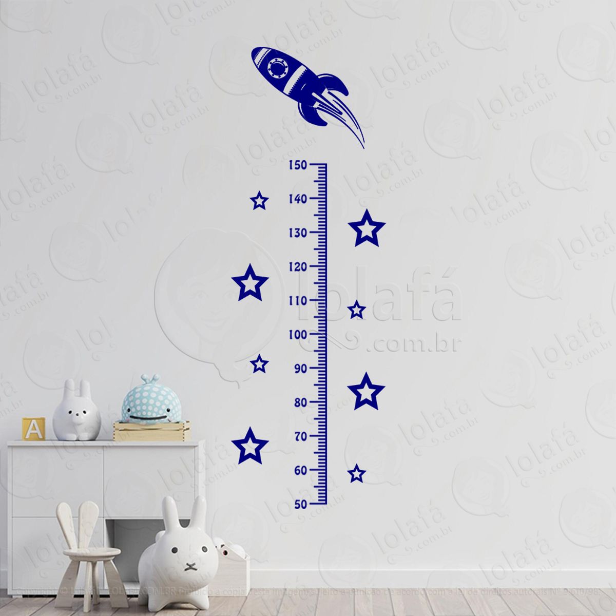 Foguete e Estrelas Adesivo Régua de Crescimento Infantil, Medidor de Altura para Quarto, Porta e Parede Mod:174