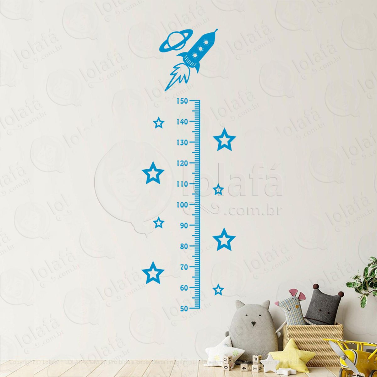 Foguete e Estrelas Adesivo Régua de Crescimento Infantil, Medidor de Altura para Quarto, Porta e Parede Mod:175