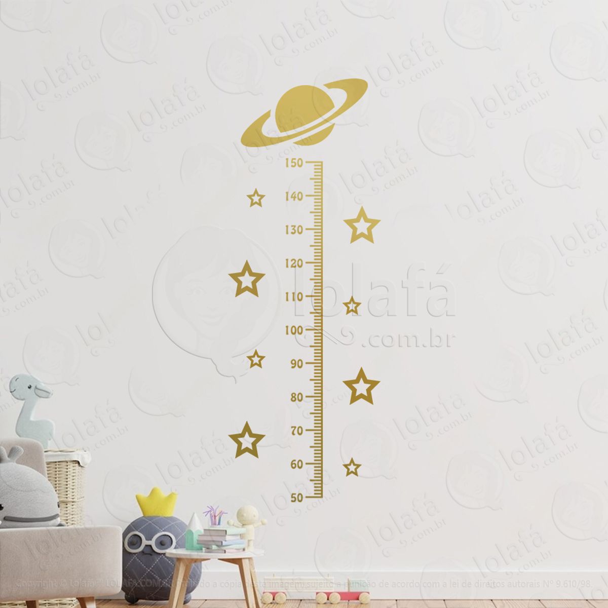 Planeta e Estrelas Adesivo Régua de Crescimento Infantil, Medidor de Altura para Quarto, Porta e Parede Mod:176