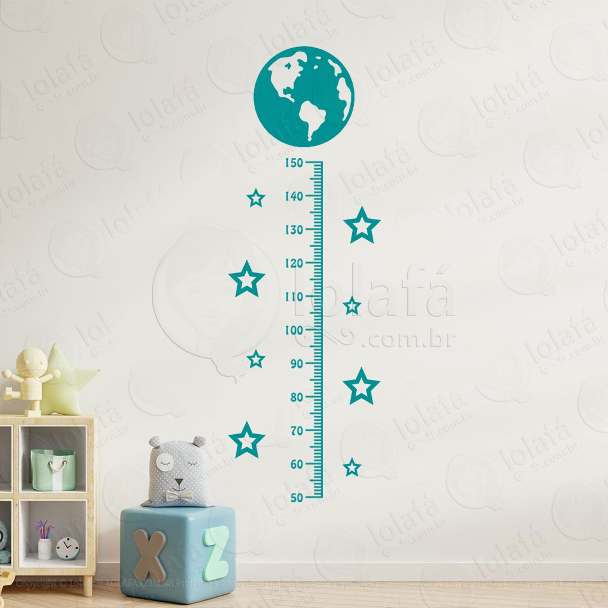 Planeta e Estrelas Adesivo Régua de Crescimento Infantil, Medidor de Altura para Quarto, Porta e Parede Mod:177