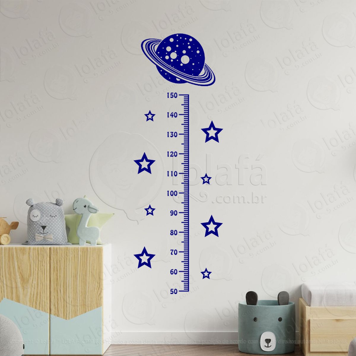 Planeta e Estrelas Adesivo Régua de Crescimento Infantil, Medidor de Altura para Quarto, Porta e Parede Mod:178
