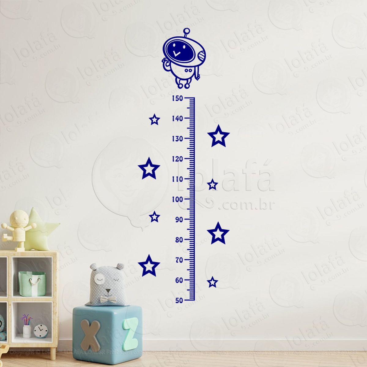 Robô e Estrelas Adesivo Régua de Crescimento Infantil, Medidor de Altura para Quarto, Porta e Parede Mod:183