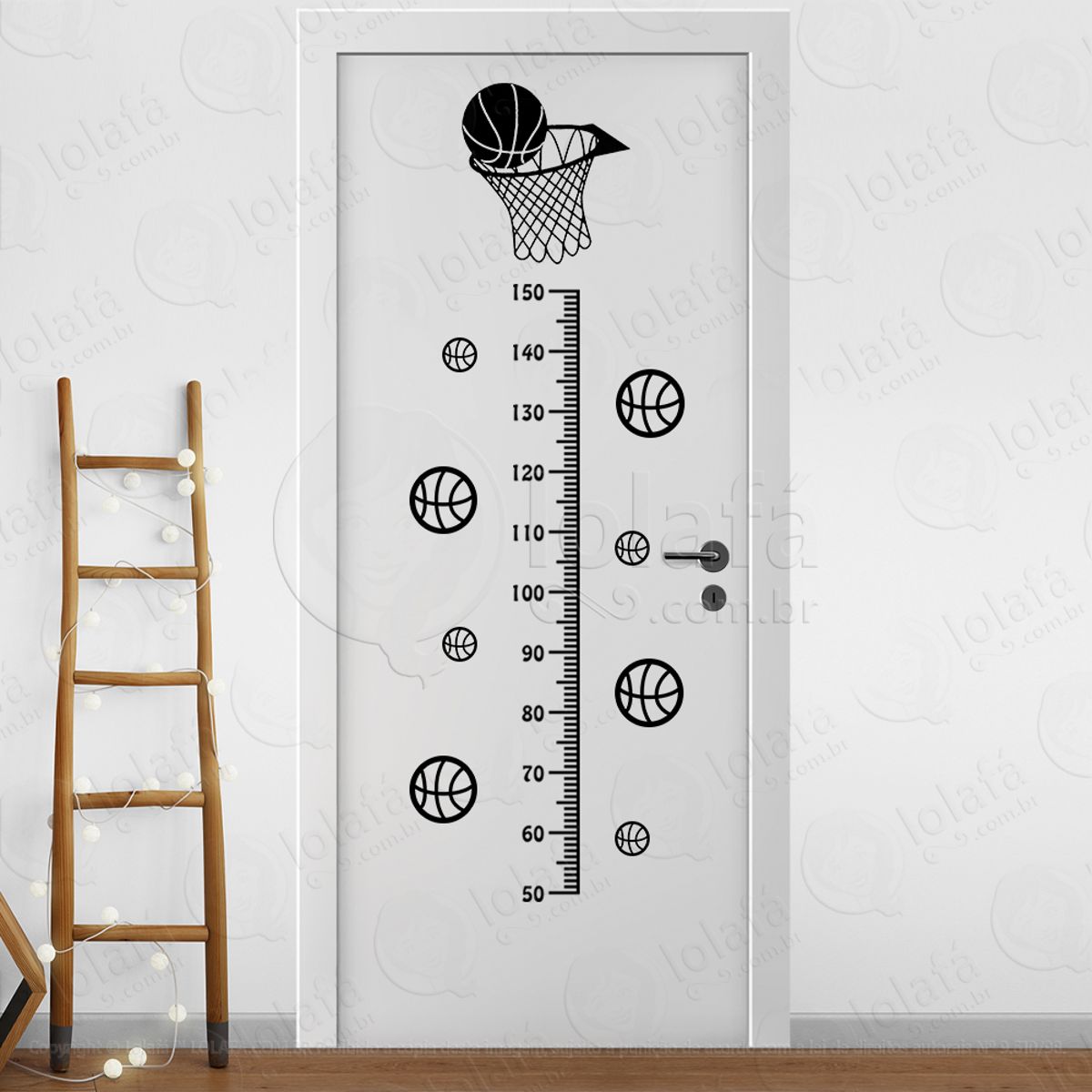 Basquetebol e Bolas de Basquete Adesivo Régua de Crescimento Infantil, Medidor de Altura para Quarto, Porta e Parede Mod:185