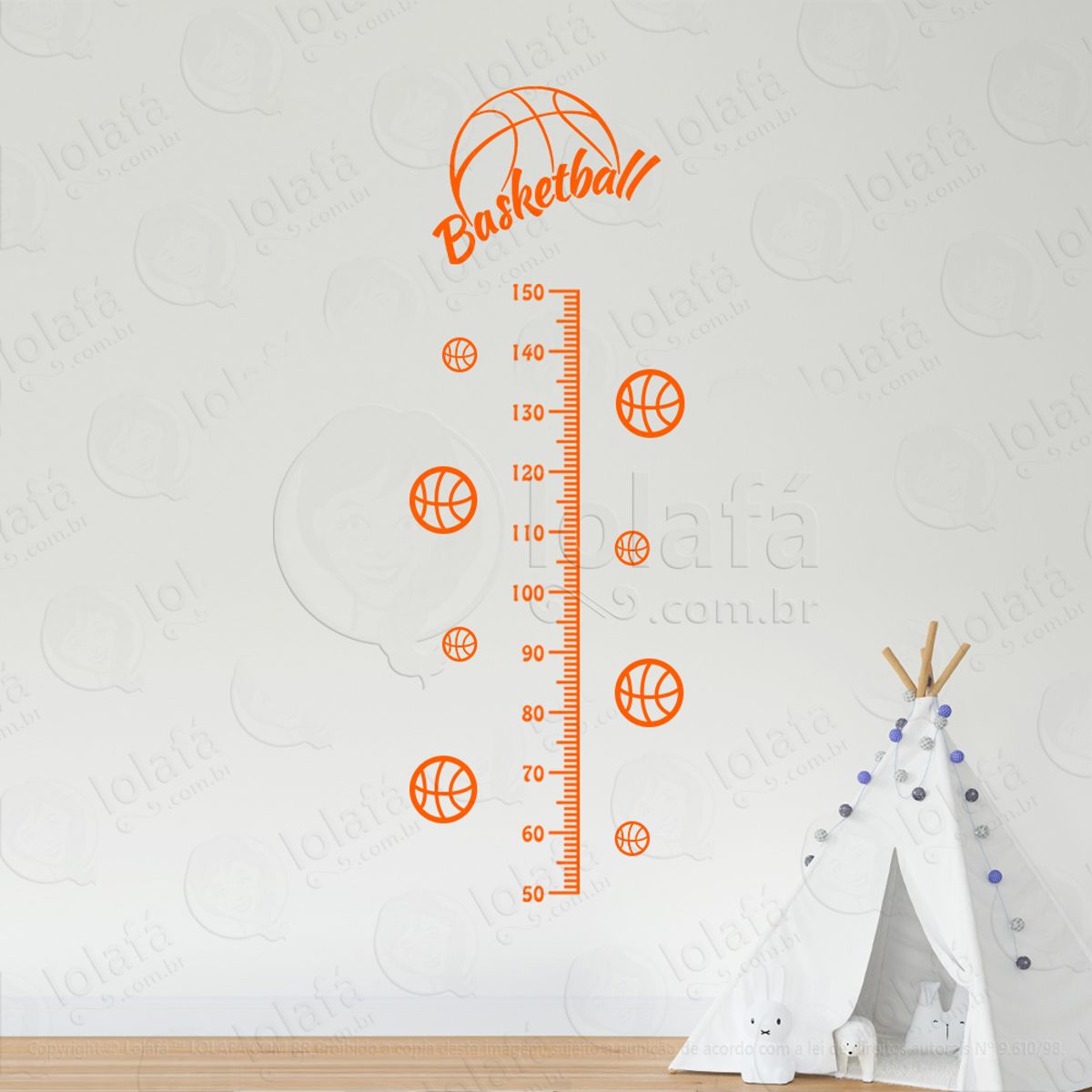 Basquetebol e Bolas de Basquete Adesivo Régua de Crescimento Infantil, Medidor de Altura para Quarto, Porta e Parede Mod:187