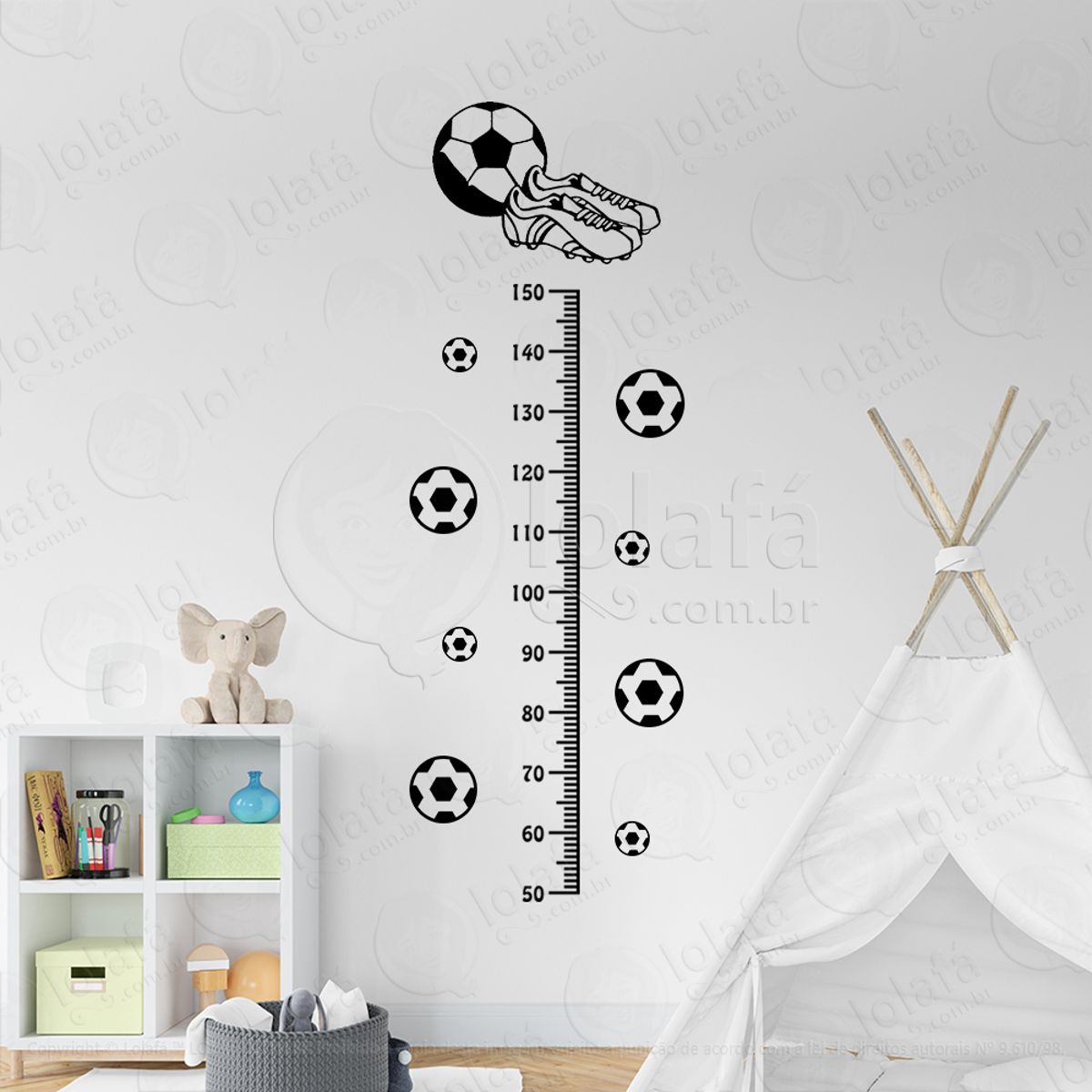 Futebol e Bolas de Futebol Adesivo Régua de Crescimento Infantil, Medidor de Altura para Quarto, Porta e Parede Mod:192