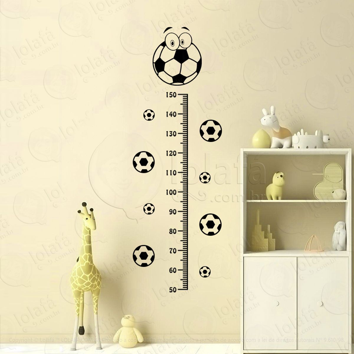 Futebol e Bolas de Futebol Adesivo Régua de Crescimento Infantil, Medidor de Altura para Quarto, Porta e Parede Mod:193