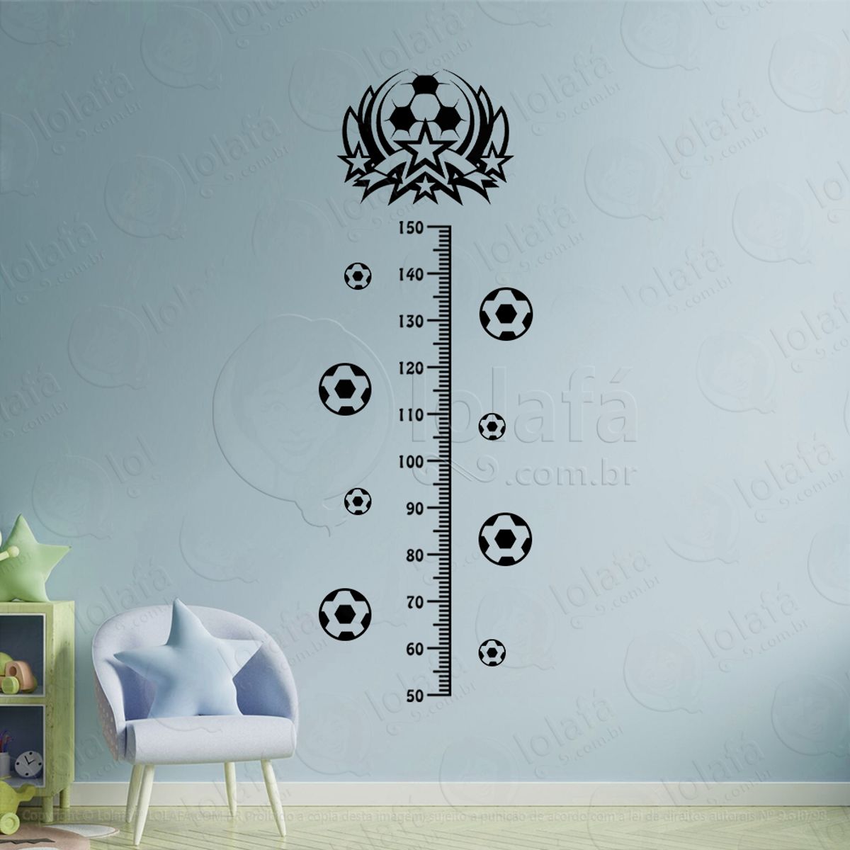 Futebol e Bolas de Futebol Adesivo Régua de Crescimento Infantil, Medidor de Altura para Quarto, Porta e Parede Mod:194