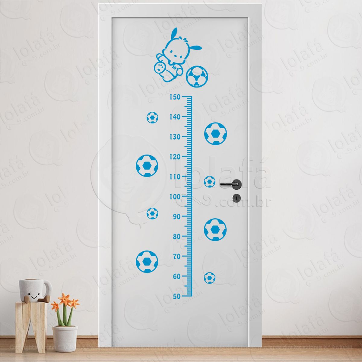 Futebol Cachorro e Bolas de Futebol Adesivo Régua de Crescimento Infantil, Medidor de Altura para Quarto, Porta e Parede Mod:195