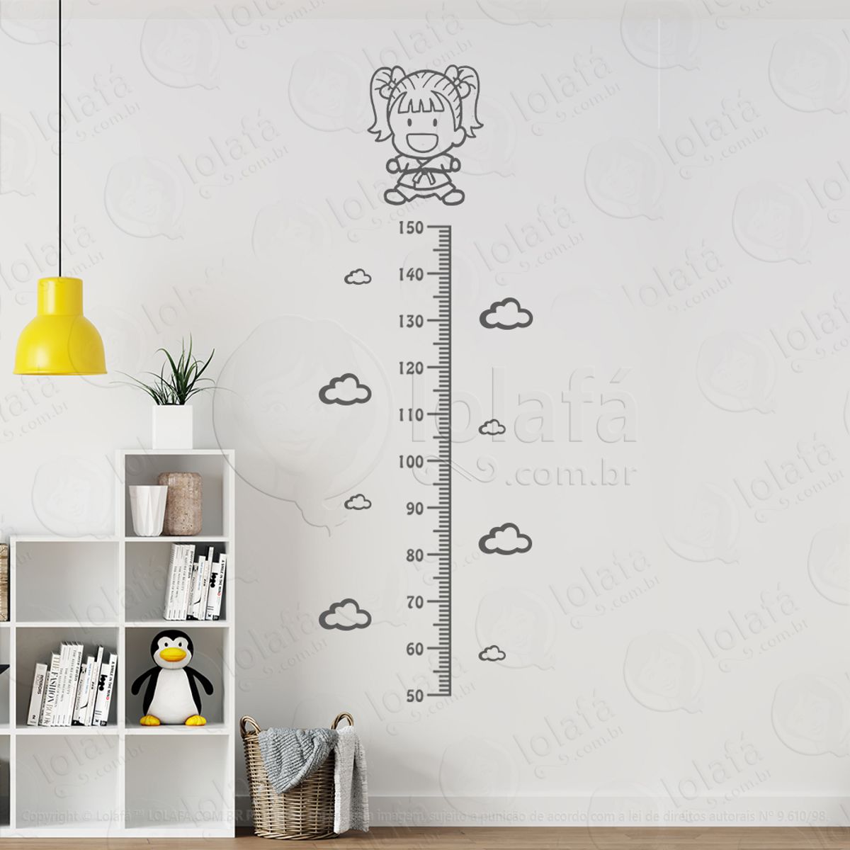 Judô e Nuvens Adesivo Régua de Crescimento Infantil, Medidor de Altura para Quarto, Porta e Parede Mod:200