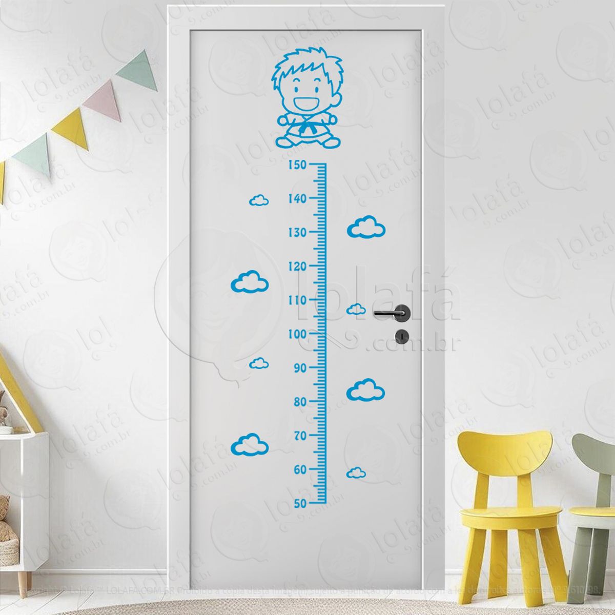 Judô e Nuvens Adesivo Régua de Crescimento Infantil, Medidor de Altura para Quarto, Porta e Parede Mod:201