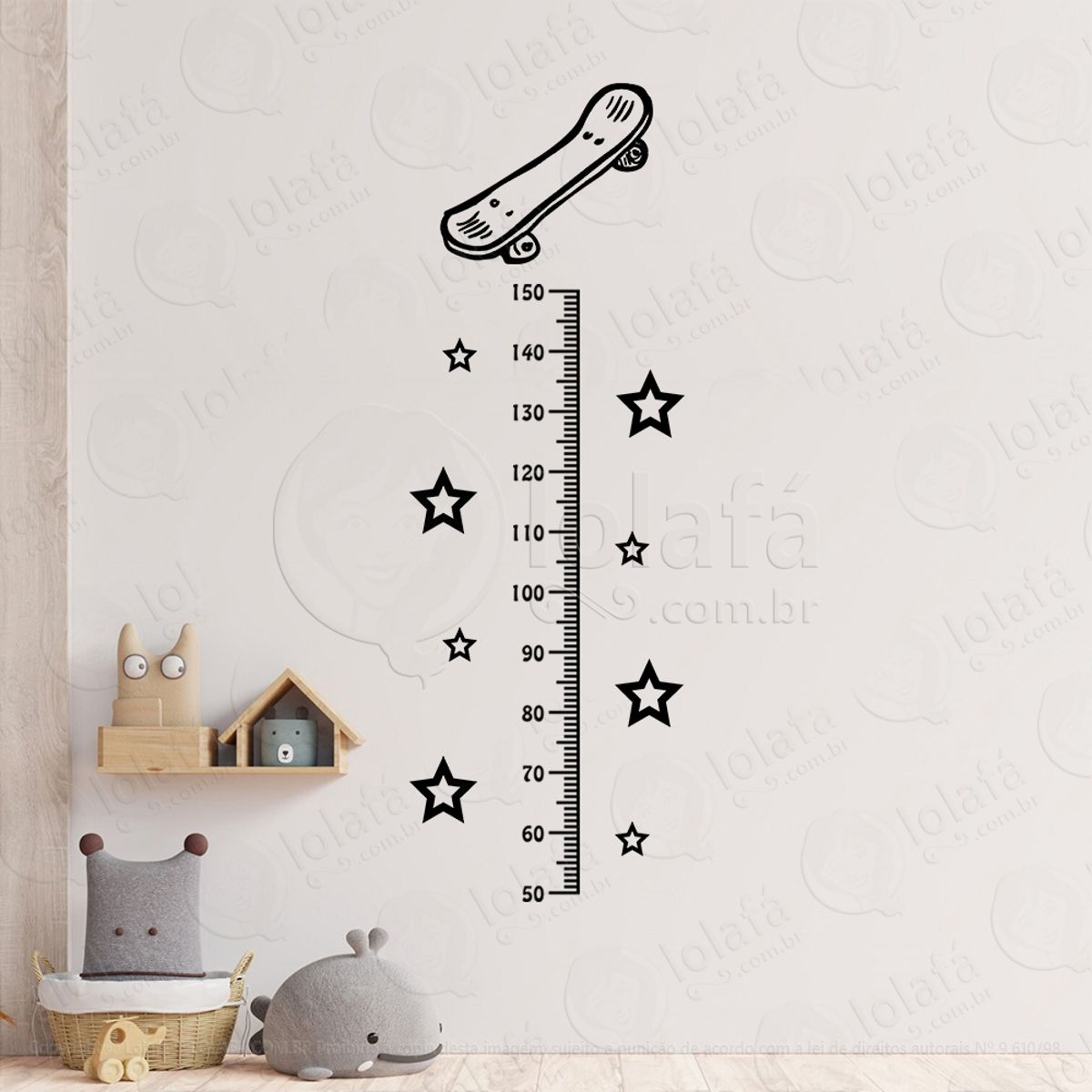 Skate e Estrelas Adesivo Régua de Crescimento Infantil, Medidor de Altura para Quarto, Porta e Parede Mod:202